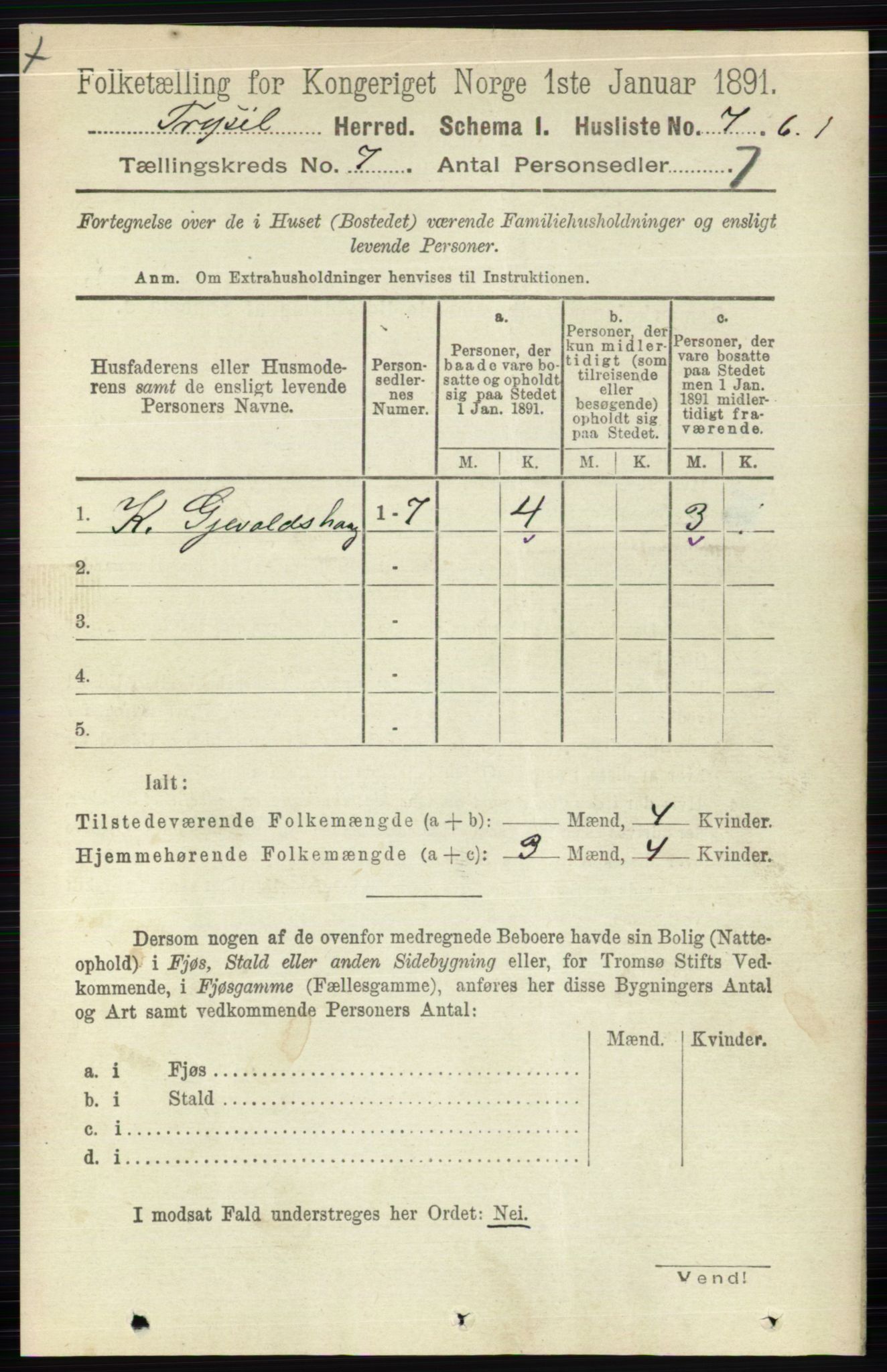 RA, 1891 census for 0428 Trysil, 1891, p. 3078