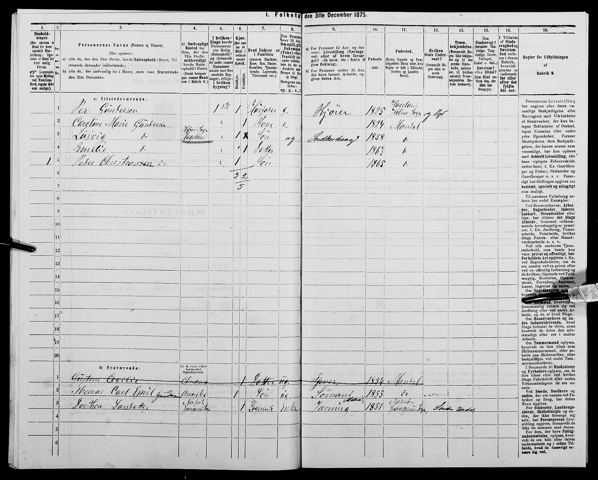 SAK, 1875 census for 1002B Mandal/Mandal, 1875, p. 581