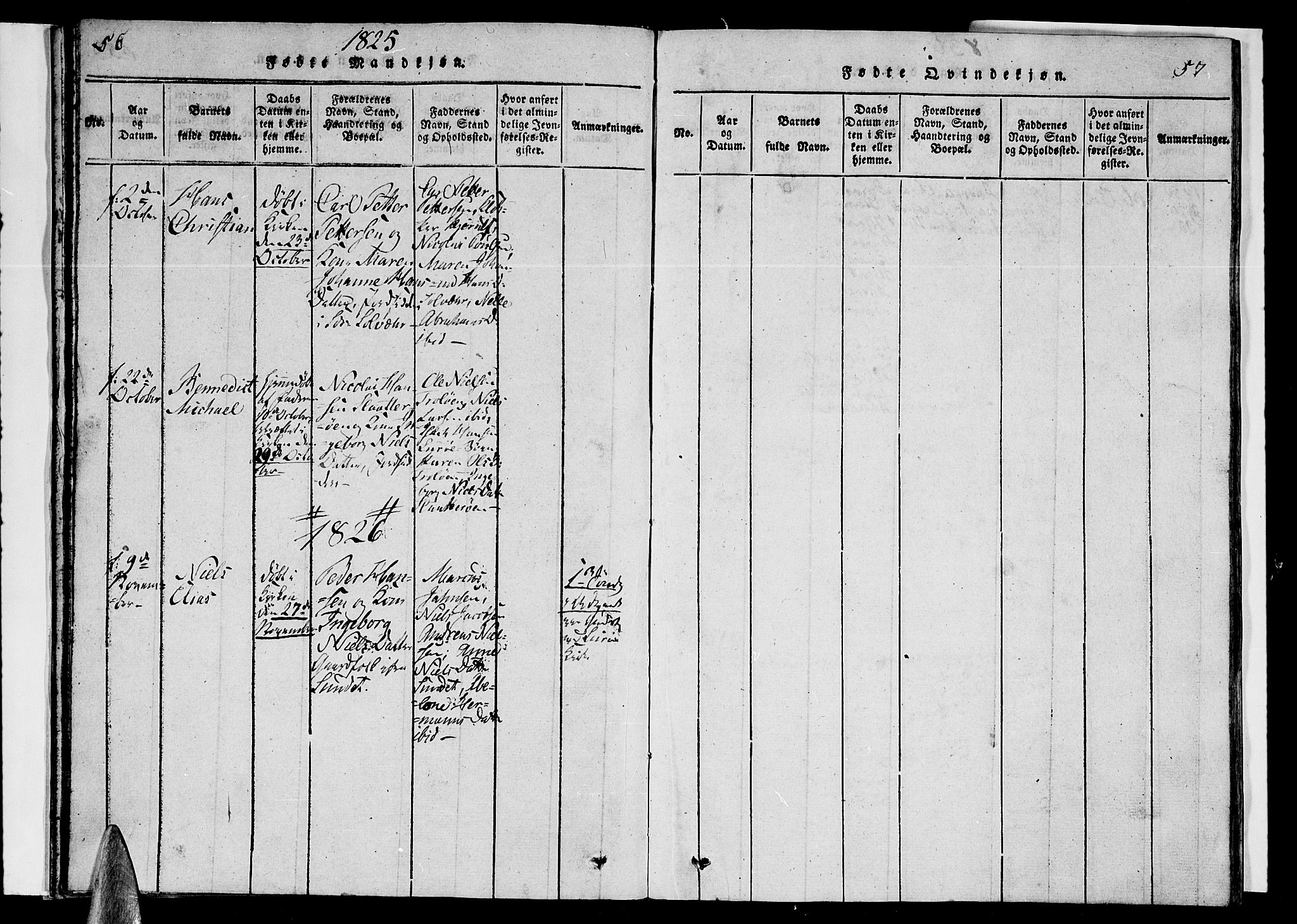 Ministerialprotokoller, klokkerbøker og fødselsregistre - Nordland, SAT/A-1459/839/L0571: Parish register (copy) no. 839C01, 1820-1840, p. 56-57