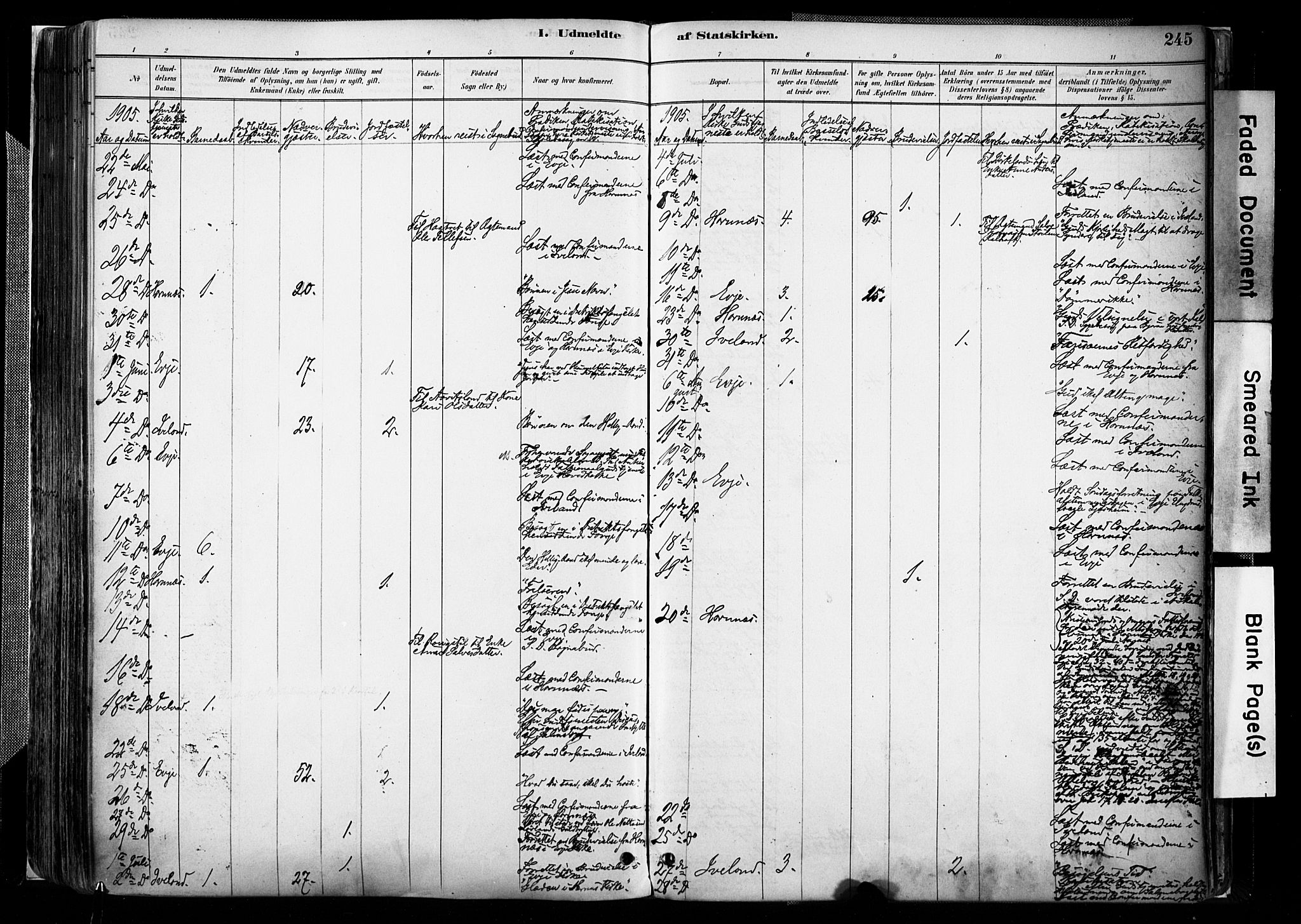 Evje sokneprestkontor, AV/SAK-1111-0008/F/Fa/Faa/L0007: Parish register (official) no. A 7, 1884-1909, p. 245