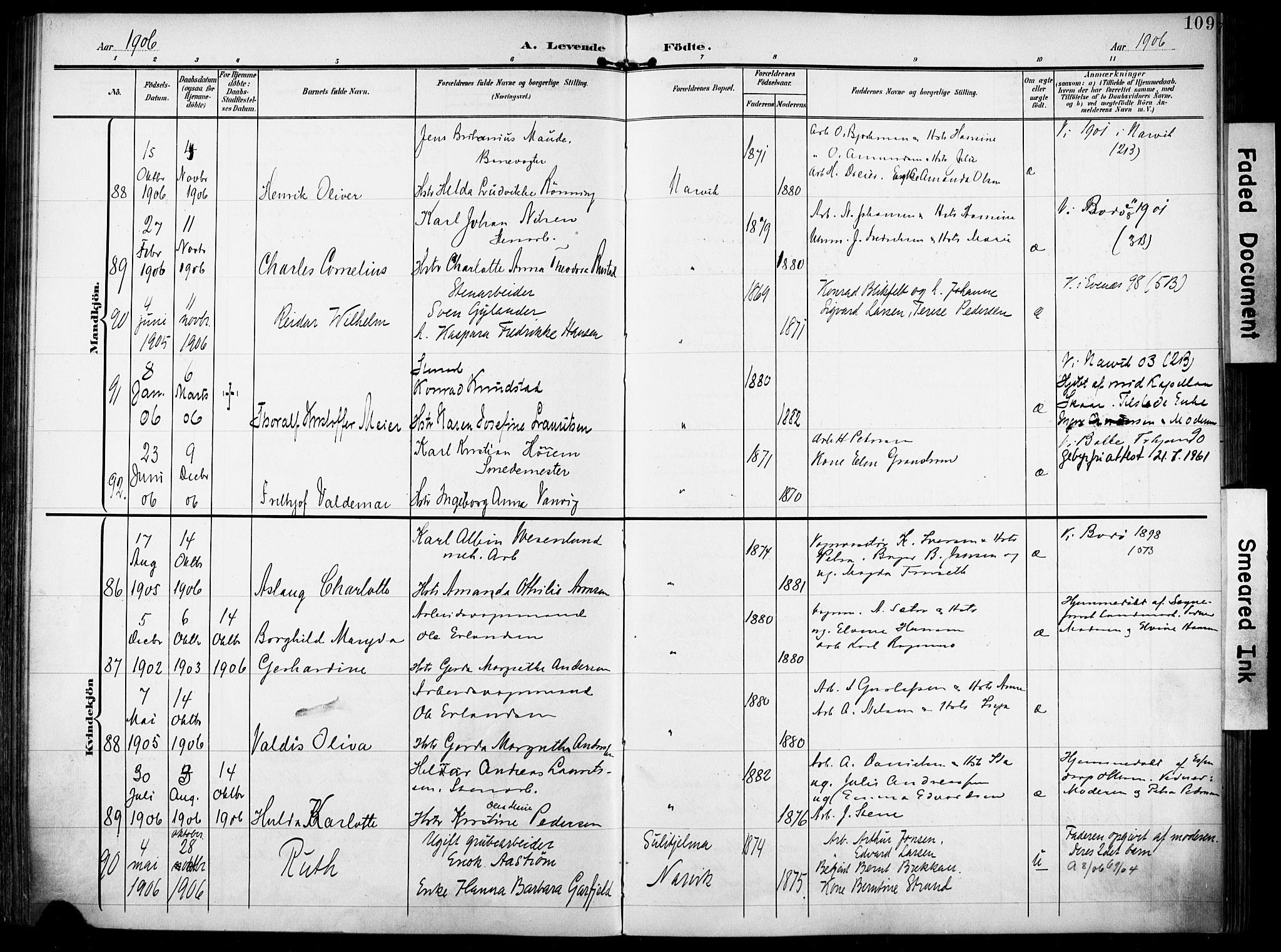 Ministerialprotokoller, klokkerbøker og fødselsregistre - Nordland, AV/SAT-A-1459/871/L0994: Parish register (official) no. 871A10, 1902-1910, p. 109