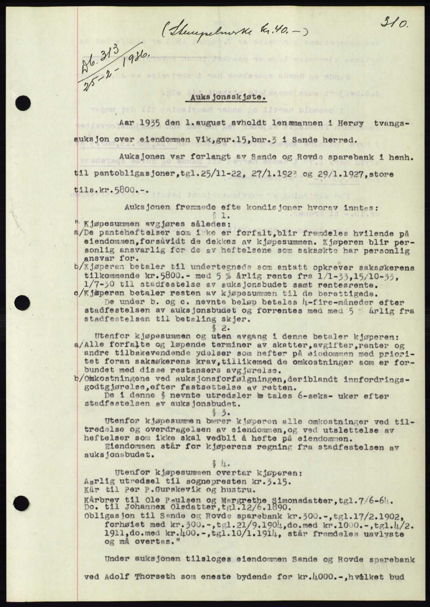 Søre Sunnmøre sorenskriveri, AV/SAT-A-4122/1/2/2C/L0060: Mortgage book no. 54, 1935-1936, Deed date: 25.02.1936