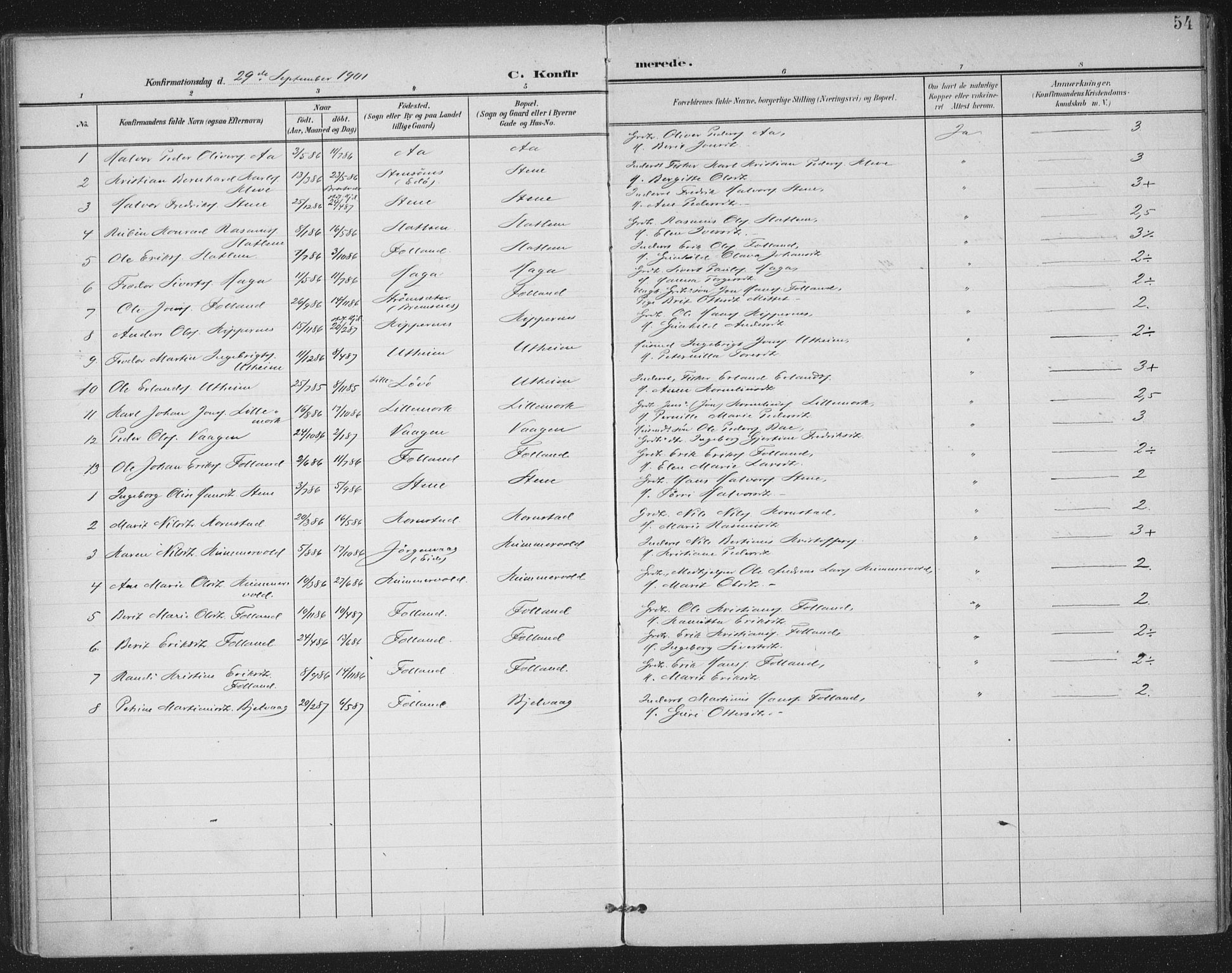 Ministerialprotokoller, klokkerbøker og fødselsregistre - Møre og Romsdal, SAT/A-1454/570/L0833: Parish register (official) no. 570A07, 1901-1914, p. 54