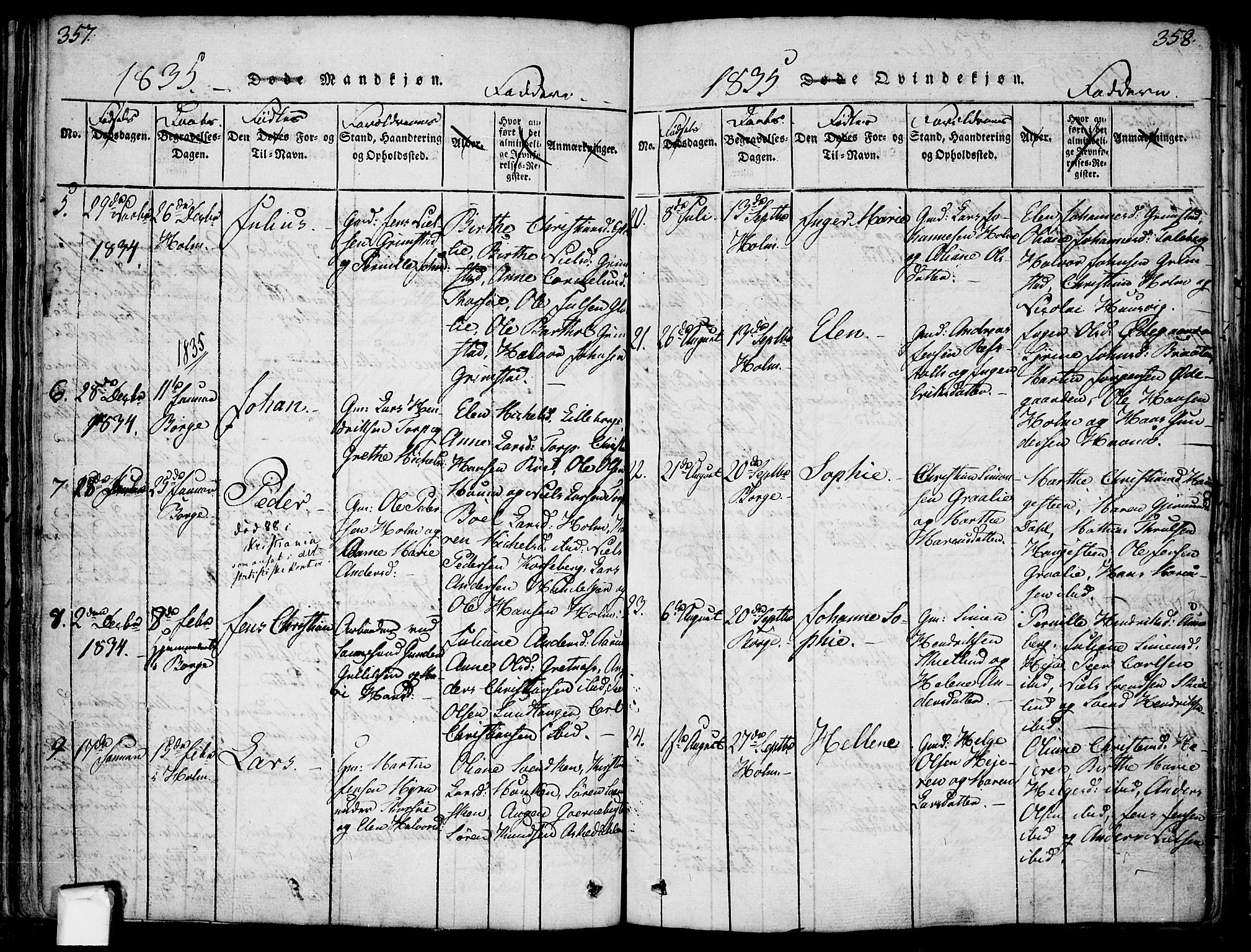 Borge prestekontor Kirkebøker, AV/SAO-A-10903/F/Fa/L0003: Parish register (official) no. I 3, 1815-1836, p. 357-358