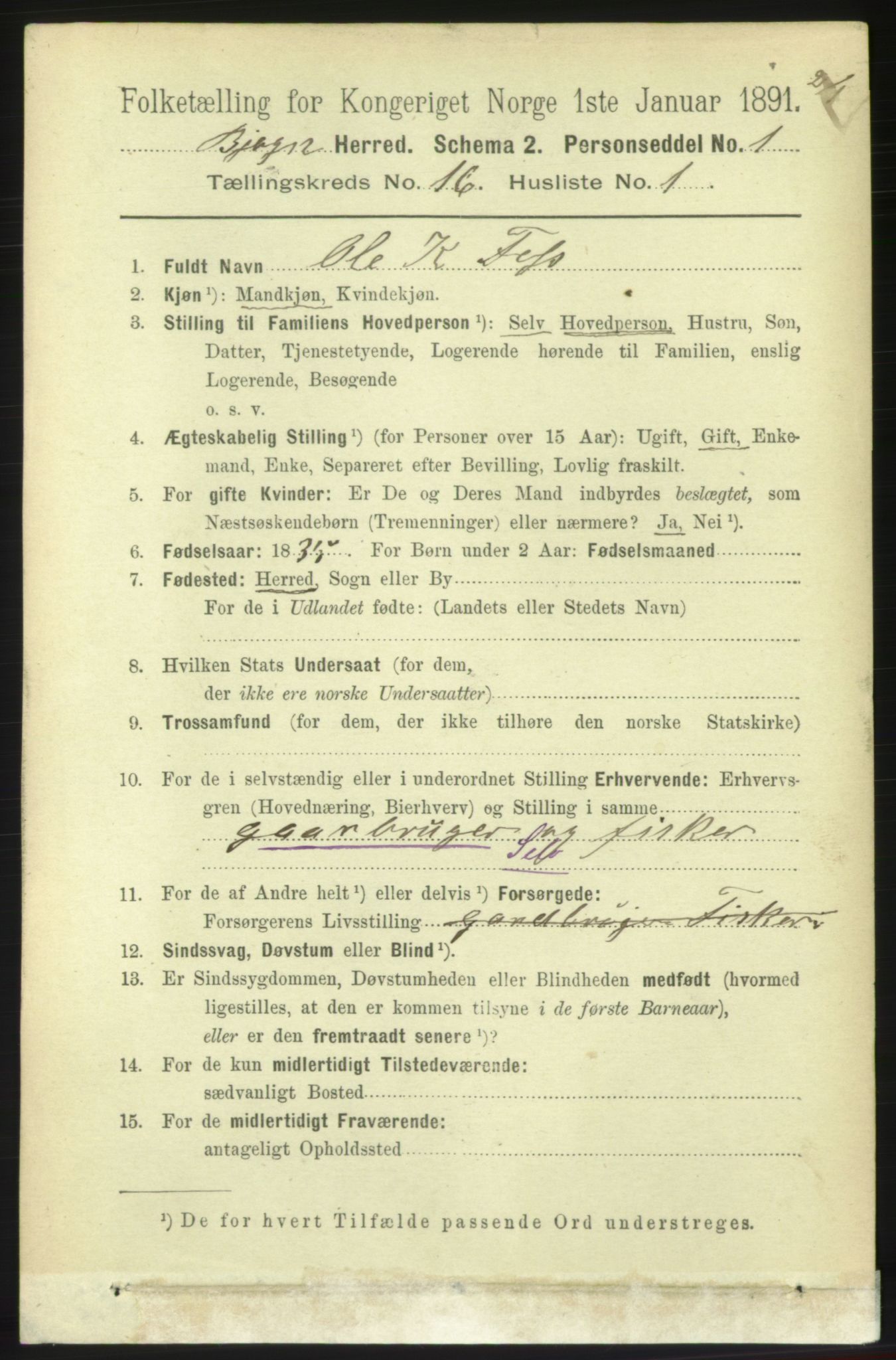 RA, 1891 census for 1627 Bjugn, 1891, p. 4420