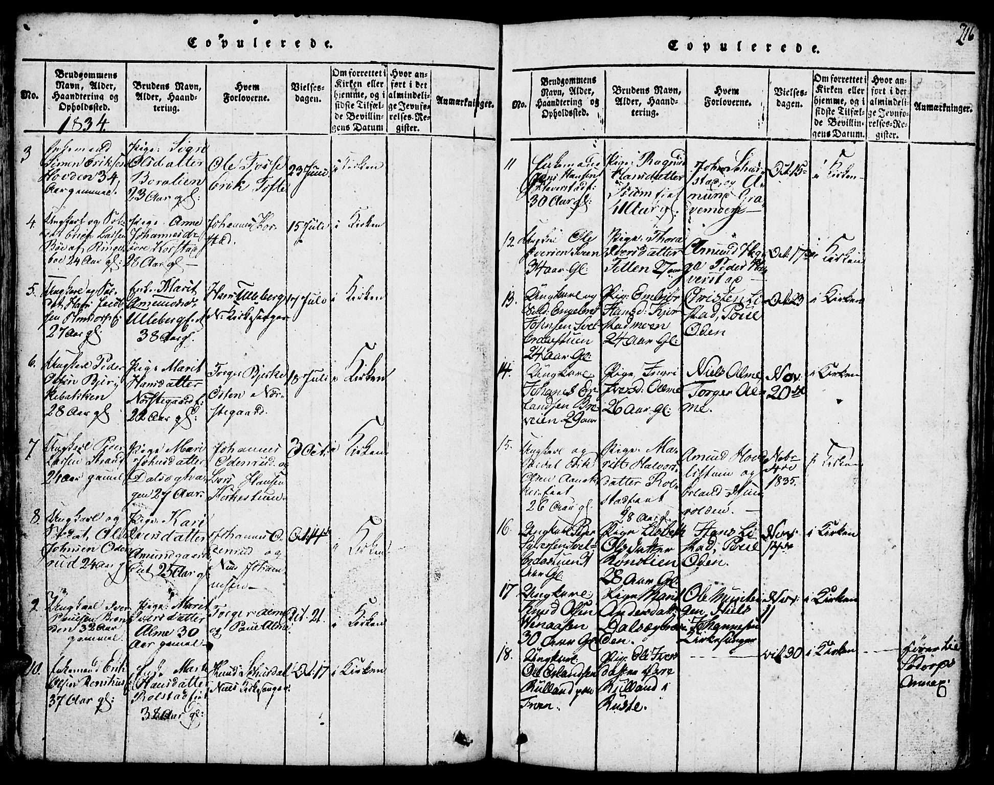 Fron prestekontor, SAH/PREST-078/H/Ha/Hab/L0001: Parish register (copy) no. 1, 1816-1843, p. 216