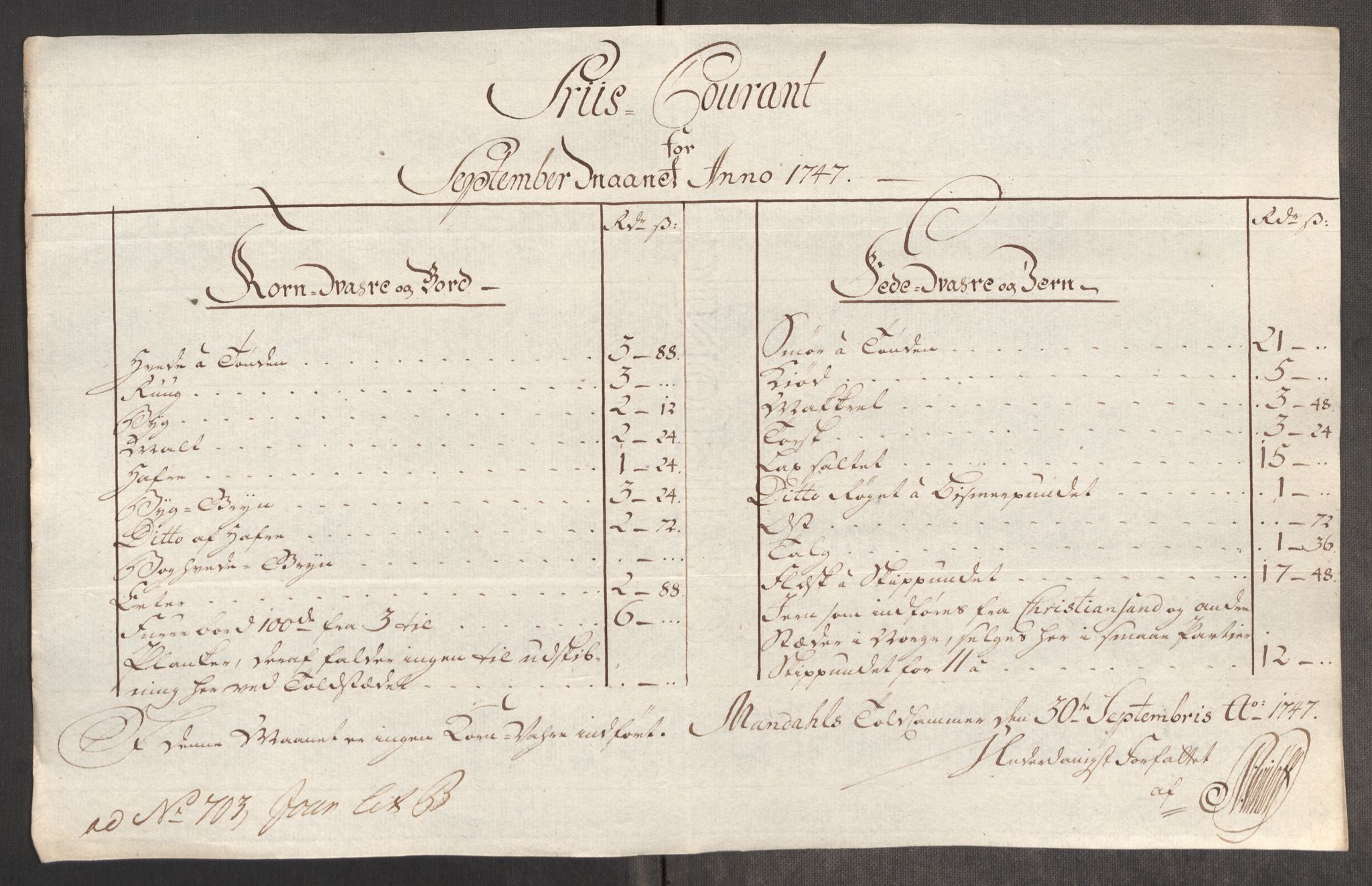 Rentekammeret inntil 1814, Realistisk ordnet avdeling, AV/RA-EA-4070/Oe/L0003: [Ø1]: Priskuranter, 1745-1748, p. 646