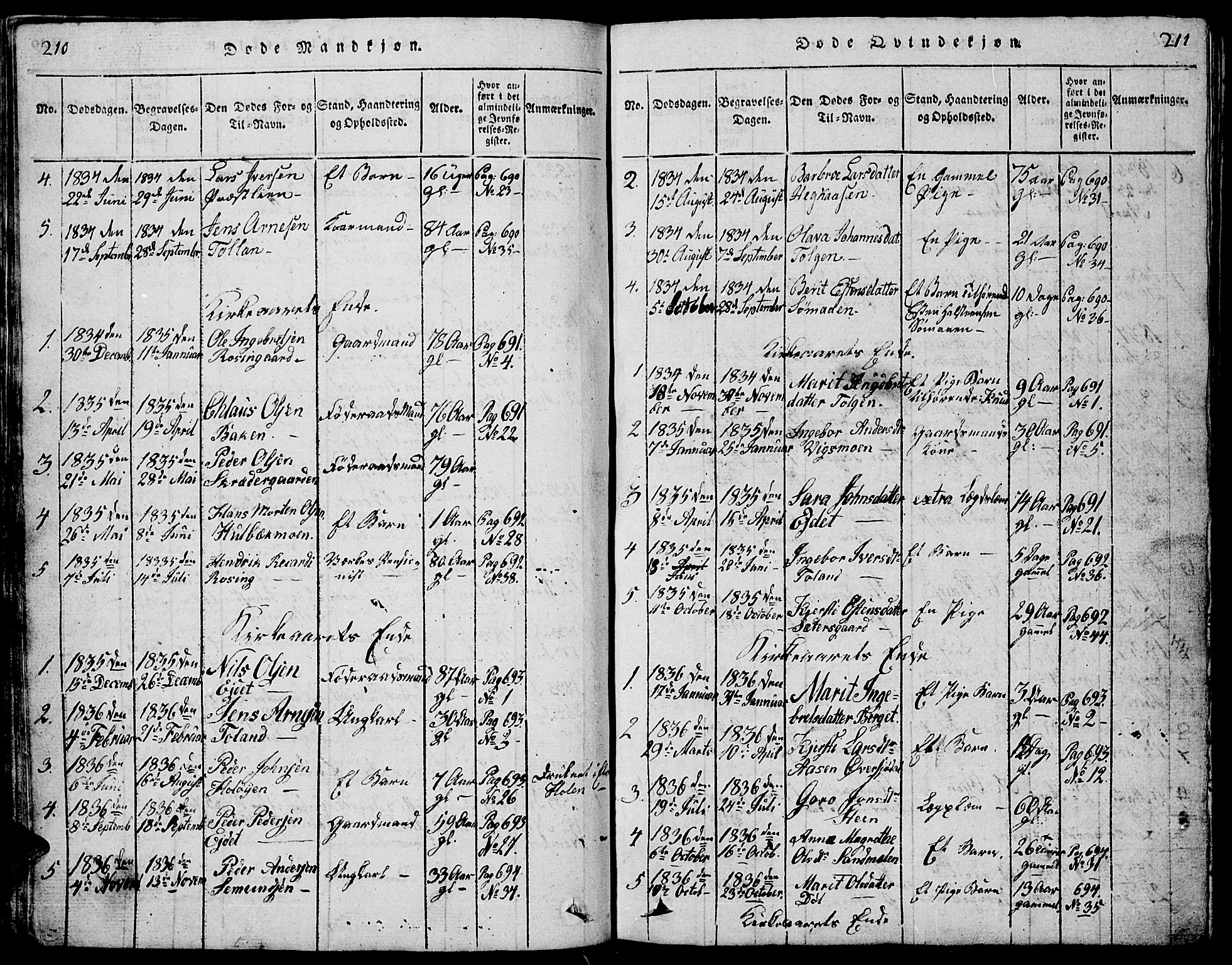 Tolga prestekontor, AV/SAH-PREST-062/L/L0001: Parish register (copy) no. 1, 1814-1877, p. 210-211