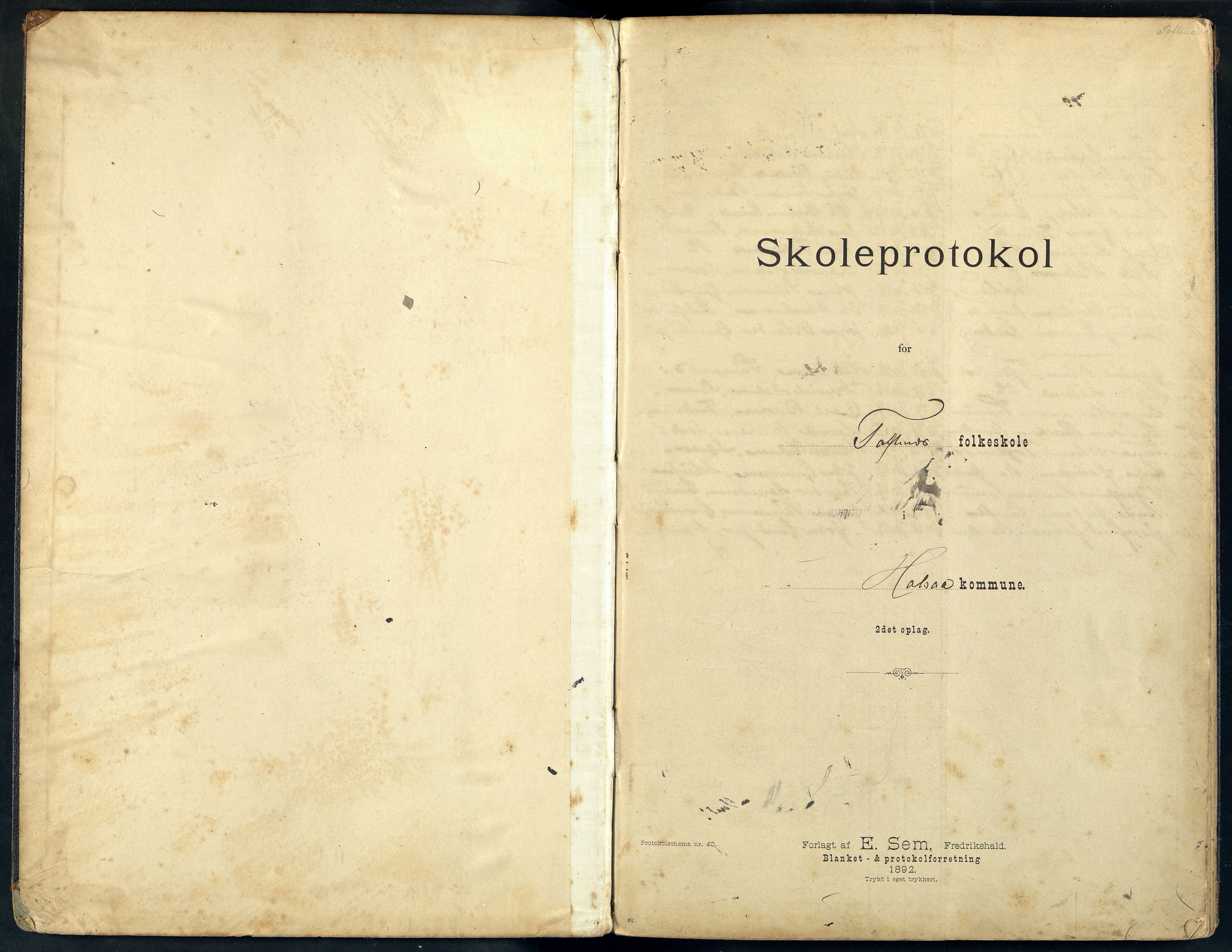 Halse og Harkmark kommune - Toftenes Skole, ARKSOR/1002HH555/H/L0004: Skoleprotokoll, 1892-1901