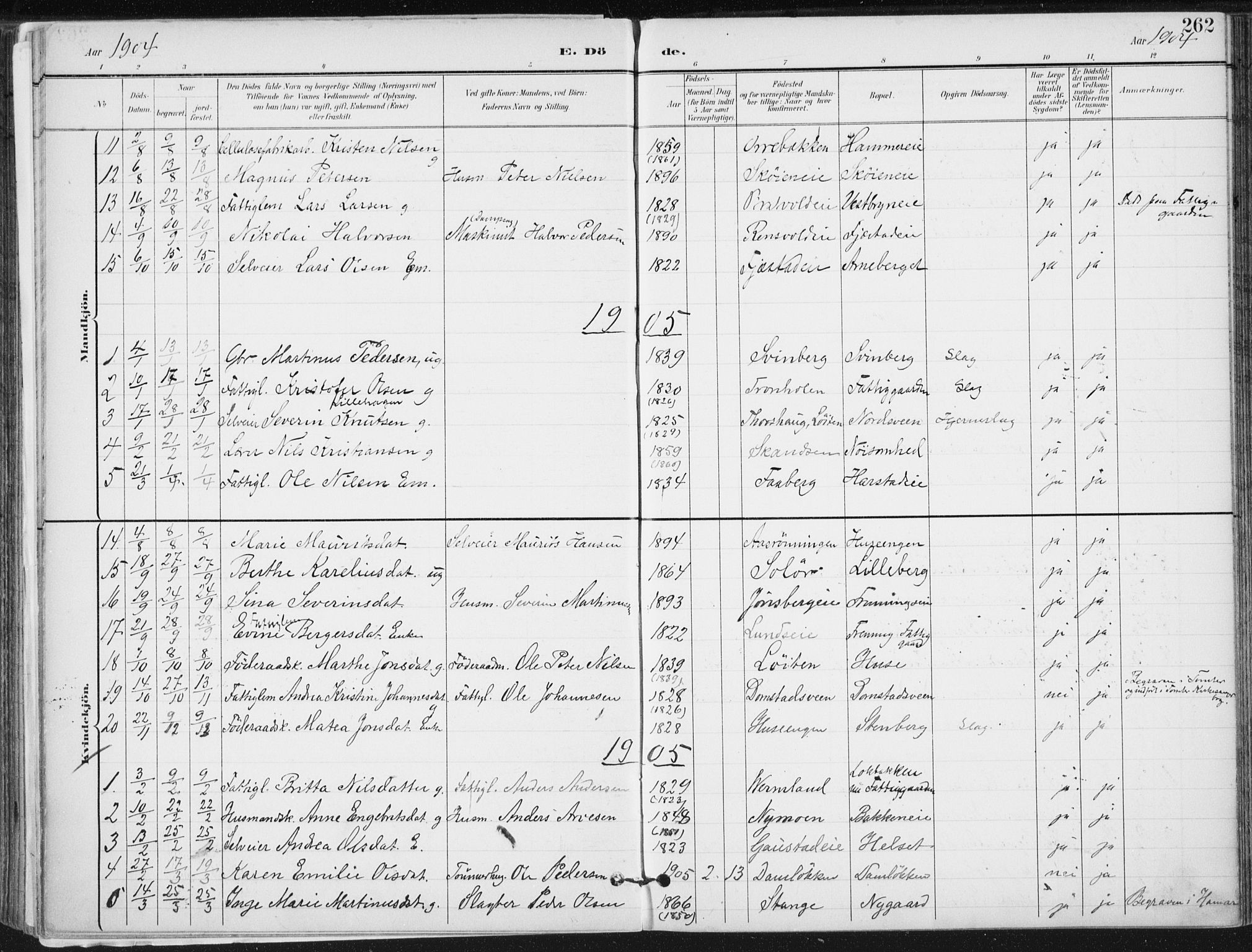 Romedal prestekontor, SAH/PREST-004/K/L0011: Parish register (official) no. 11, 1896-1912, p. 262