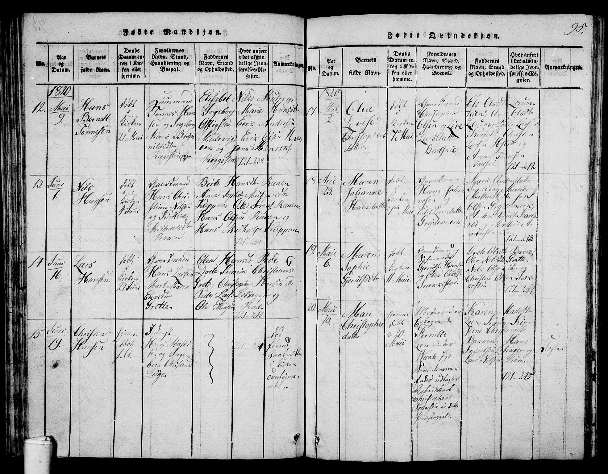 Våle kirkebøker, AV/SAKO-A-334/G/Ga/L0001: Parish register (copy) no. I 1, 1814-1824, p. 94-95