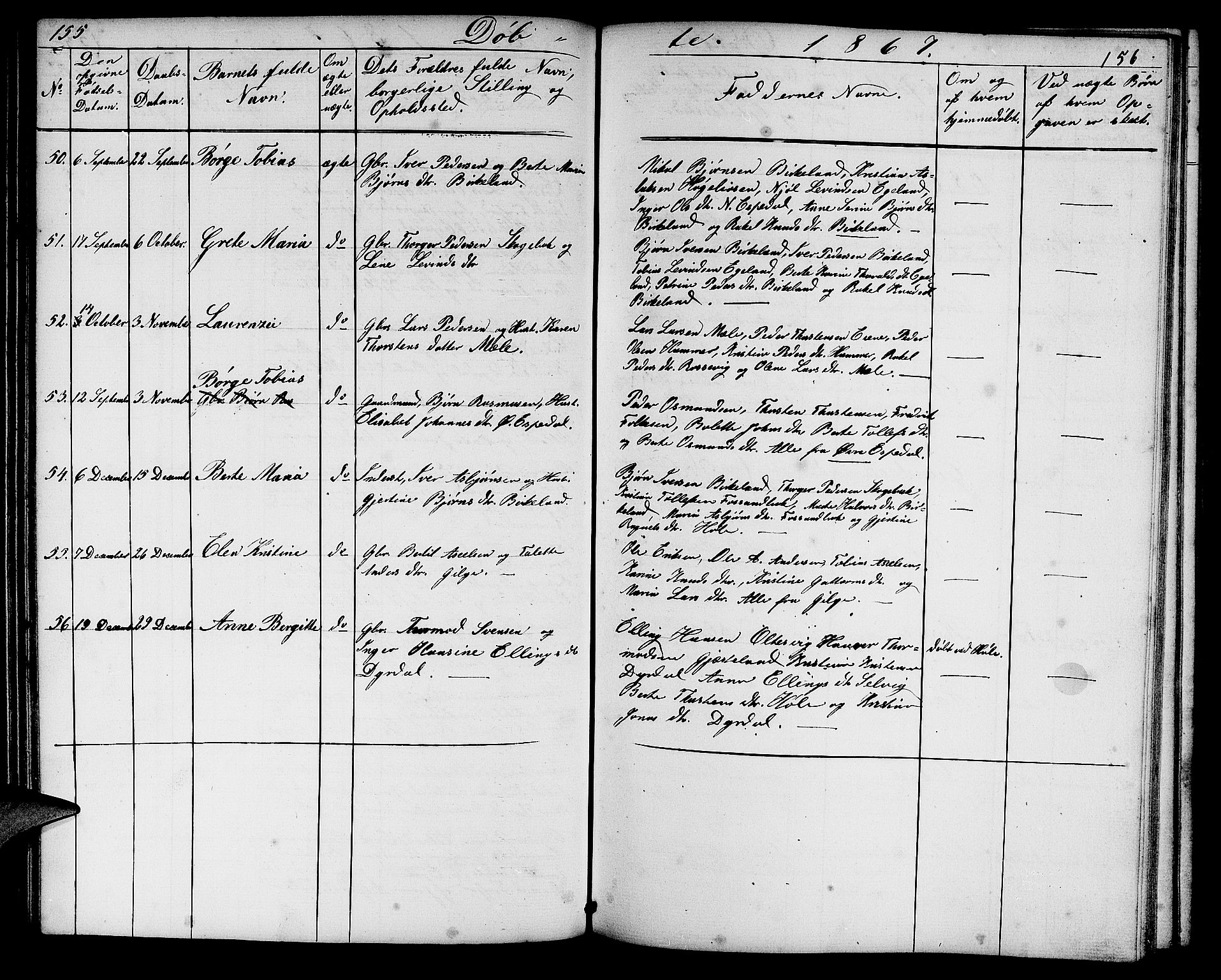 Høgsfjord sokneprestkontor, SAST/A-101624/H/Ha/Hab/L0002: Parish register (copy) no. B 2, 1855-1882, p. 155-156