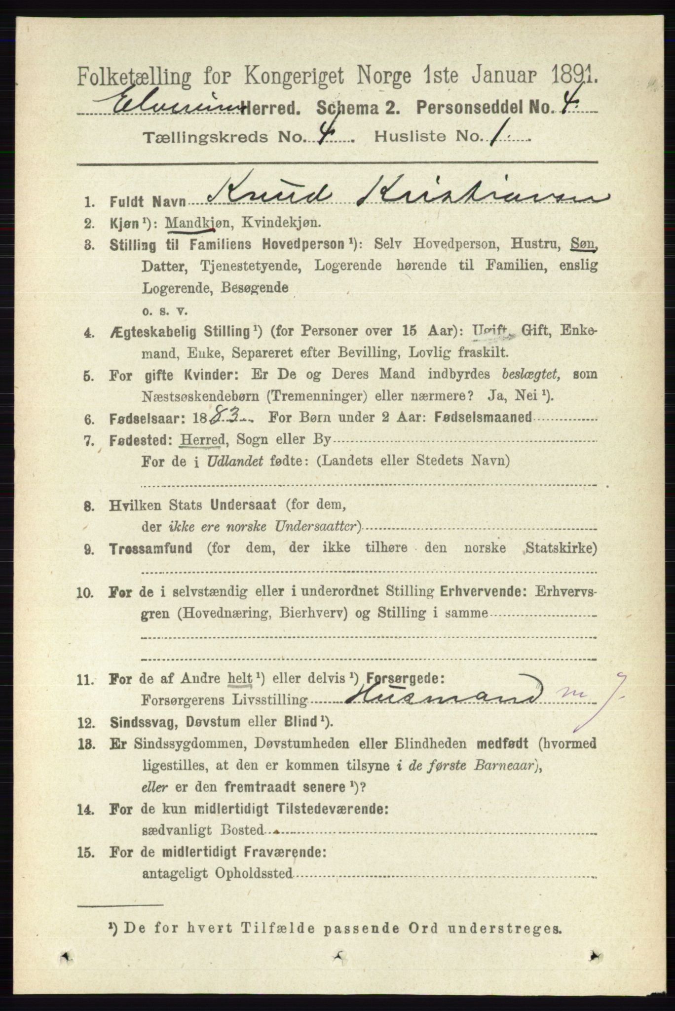 RA, 1891 census for 0427 Elverum, 1891, p. 2377