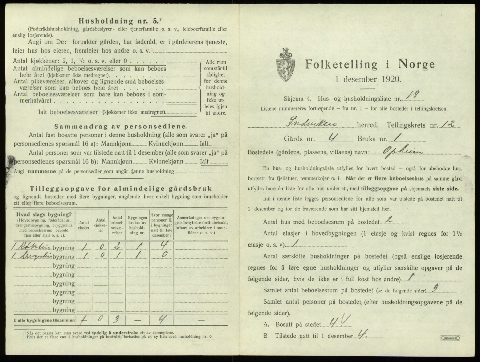 SAB, 1920 census for Innvik, 1920, p. 730