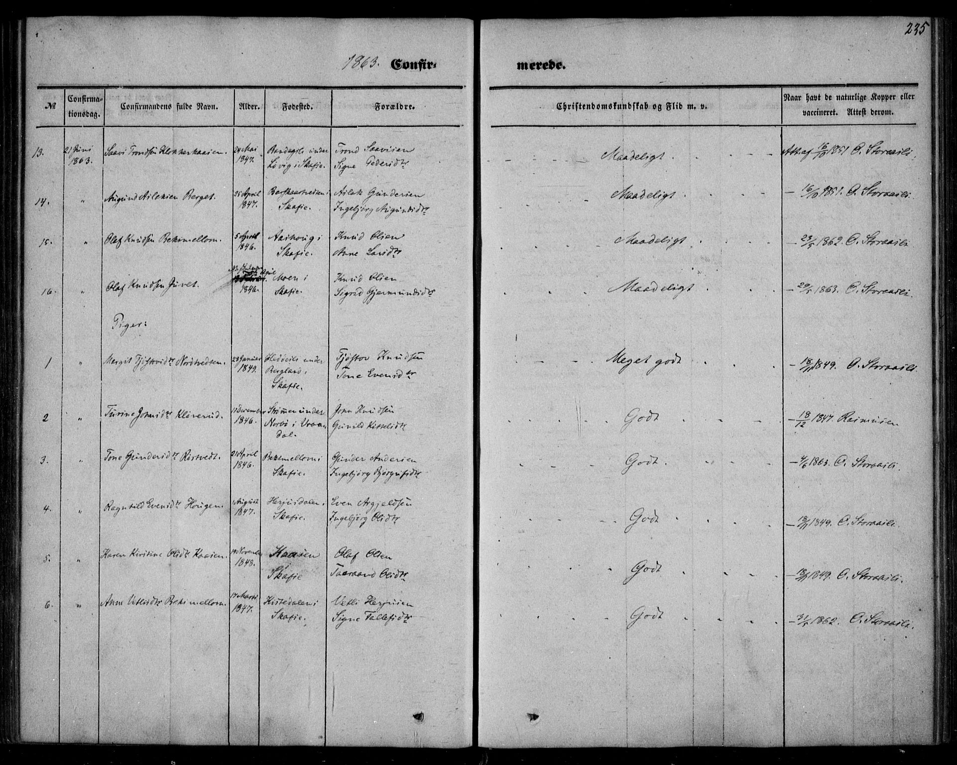 Mo kirkebøker, SAKO/A-286/F/Fa/L0005: Parish register (official) no. I 5, 1844-1864, p. 235