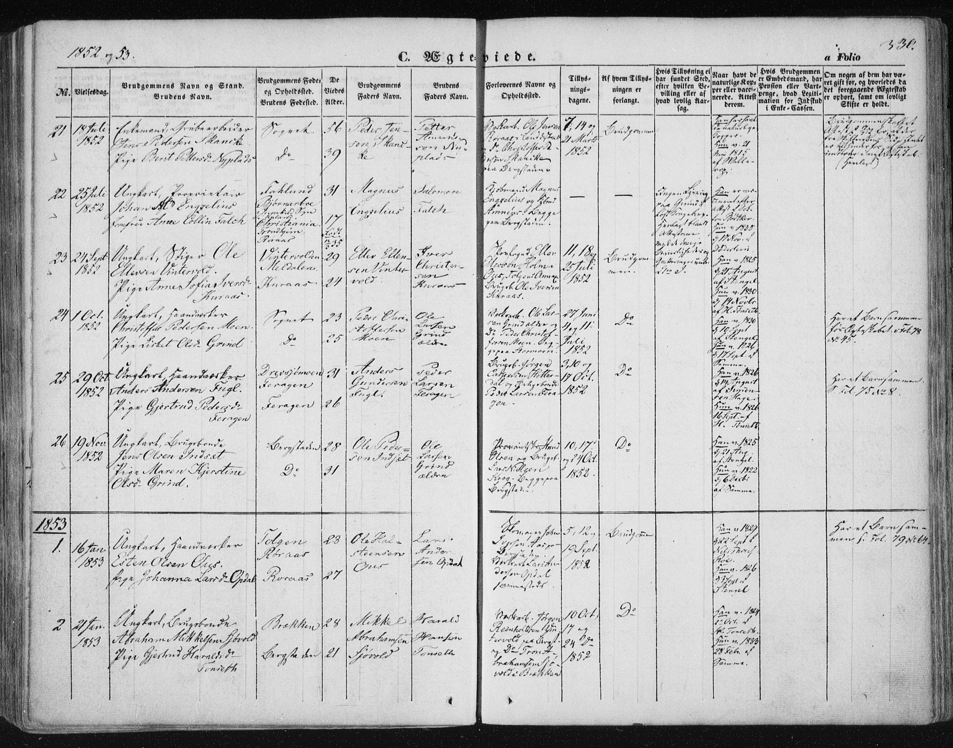 Ministerialprotokoller, klokkerbøker og fødselsregistre - Sør-Trøndelag, SAT/A-1456/681/L0931: Parish register (official) no. 681A09, 1845-1859, p. 330