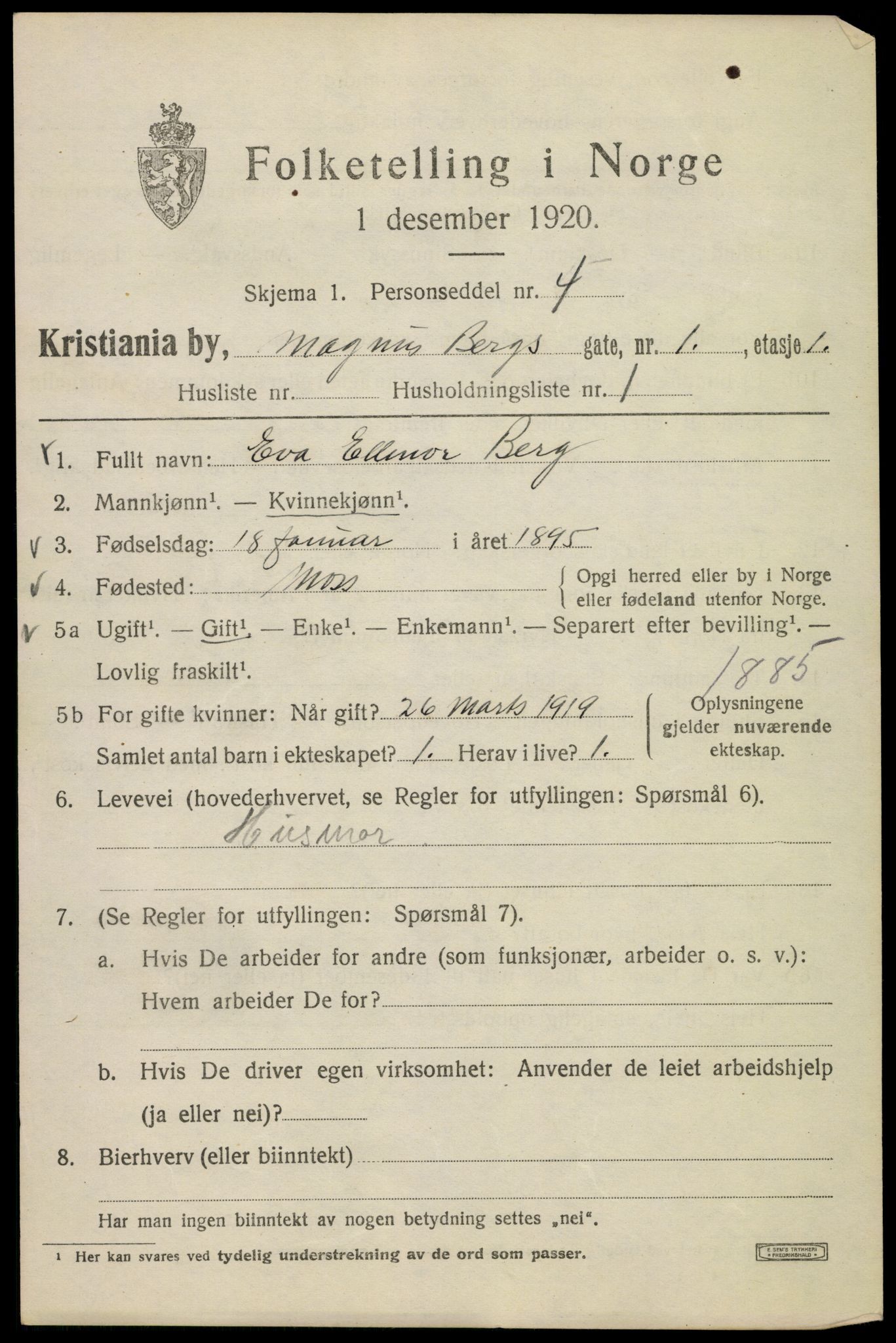 SAO, 1920 census for Kristiania, 1920, p. 369151