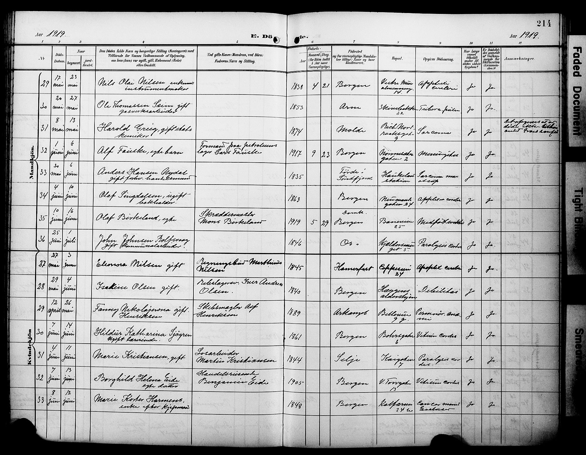 Domkirken sokneprestembete, AV/SAB-A-74801/H/Hab/L0042: Parish register (copy) no. E 6, 1900-1929, p. 214