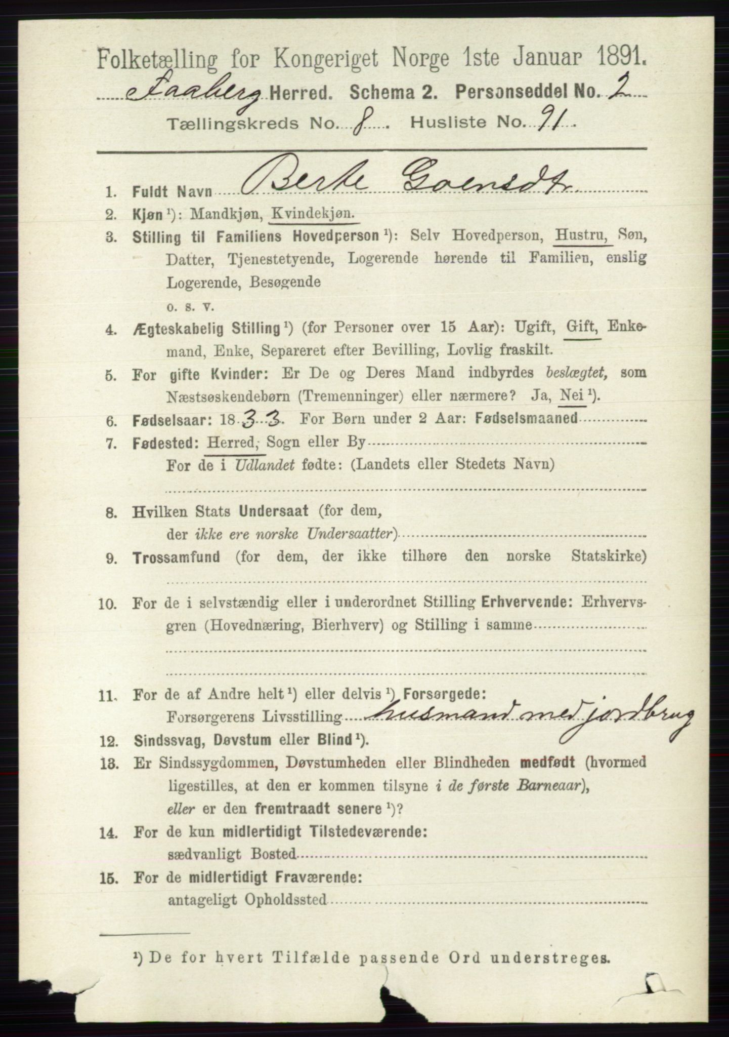 RA, 1891 census for 0524 Fåberg, 1891, p. 3843