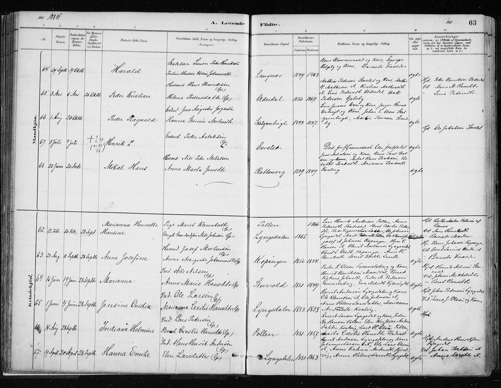 Lyngen sokneprestembete, AV/SATØ-S-1289/H/He/Hea/L0007kirke: Parish register (official) no. 7, 1879-1890, p. 63