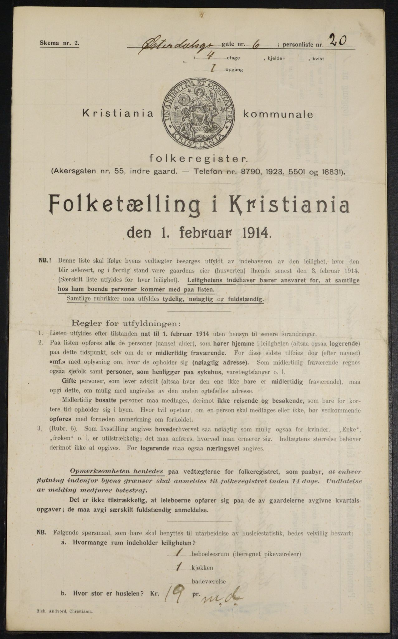 OBA, Municipal Census 1914 for Kristiania, 1914, p. 130079