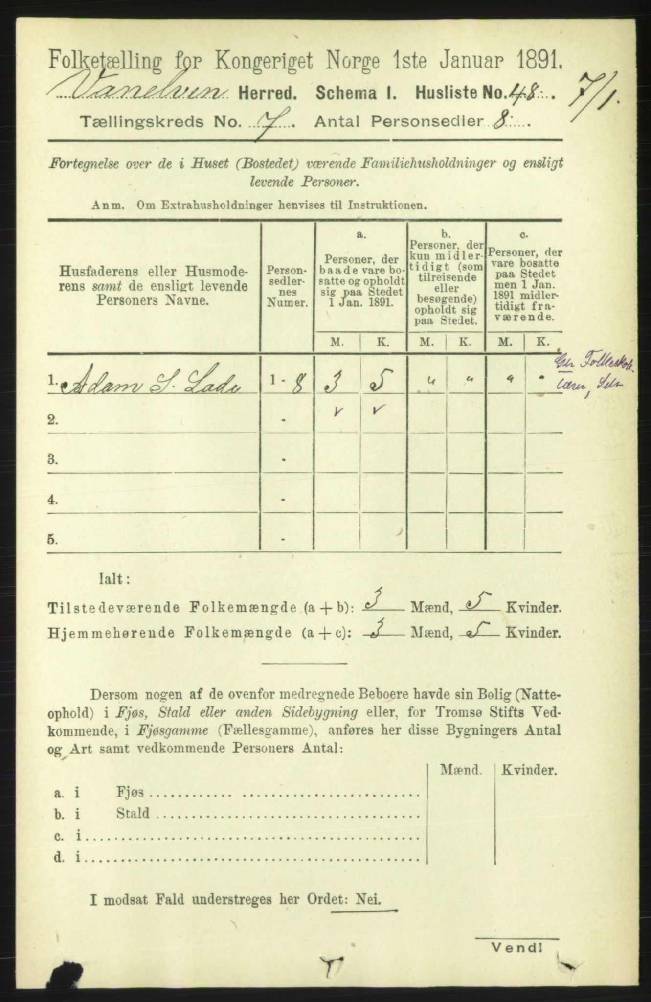 RA, 1891 census for 1511 Vanylven, 1891, p. 3142