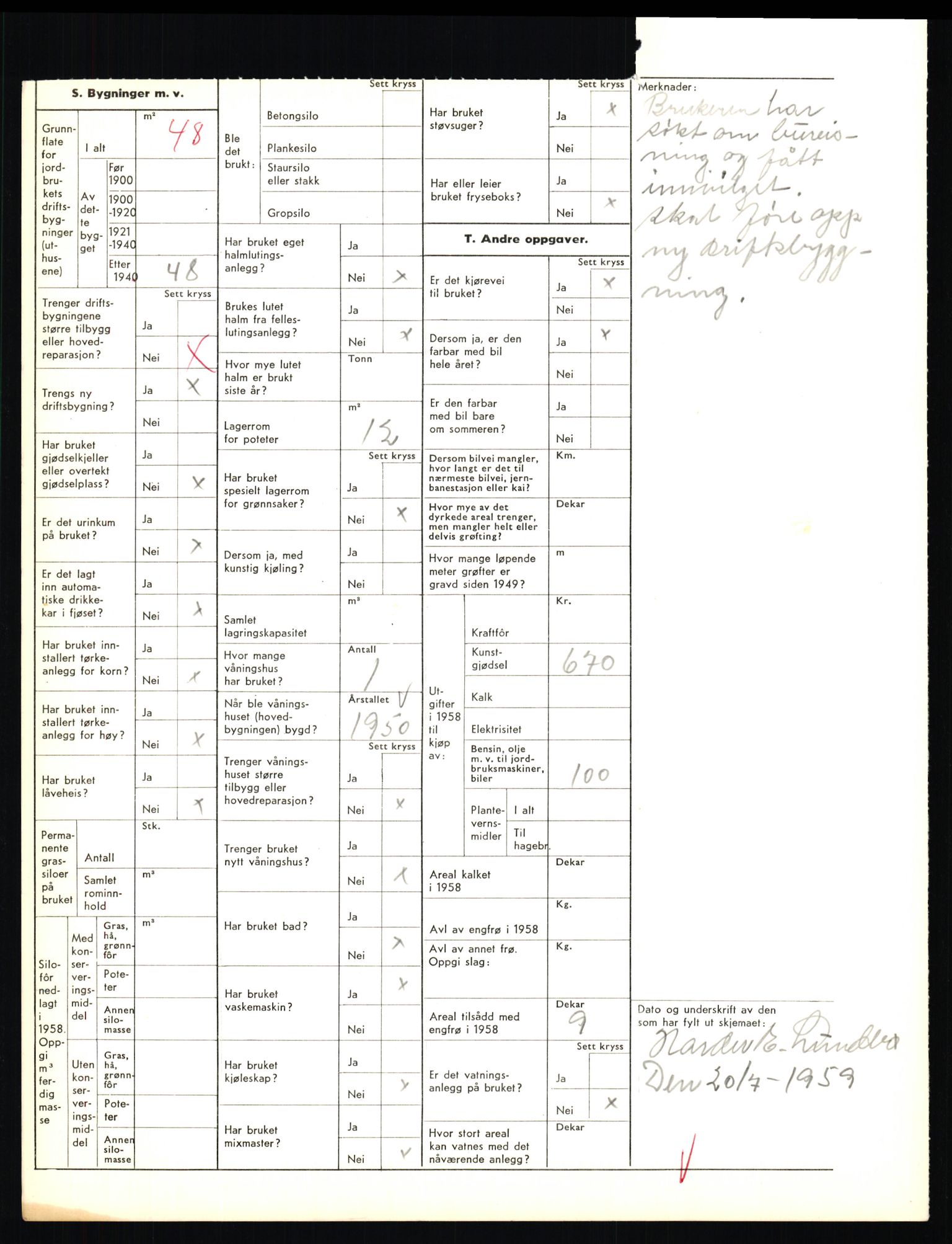 Statistisk sentralbyrå, Næringsøkonomiske emner, Jordbruk, skogbruk, jakt, fiske og fangst, AV/RA-S-2234/G/Gd/L0655: Troms: 1924 Målselv (kl. 4-10), 1959, p. 1238