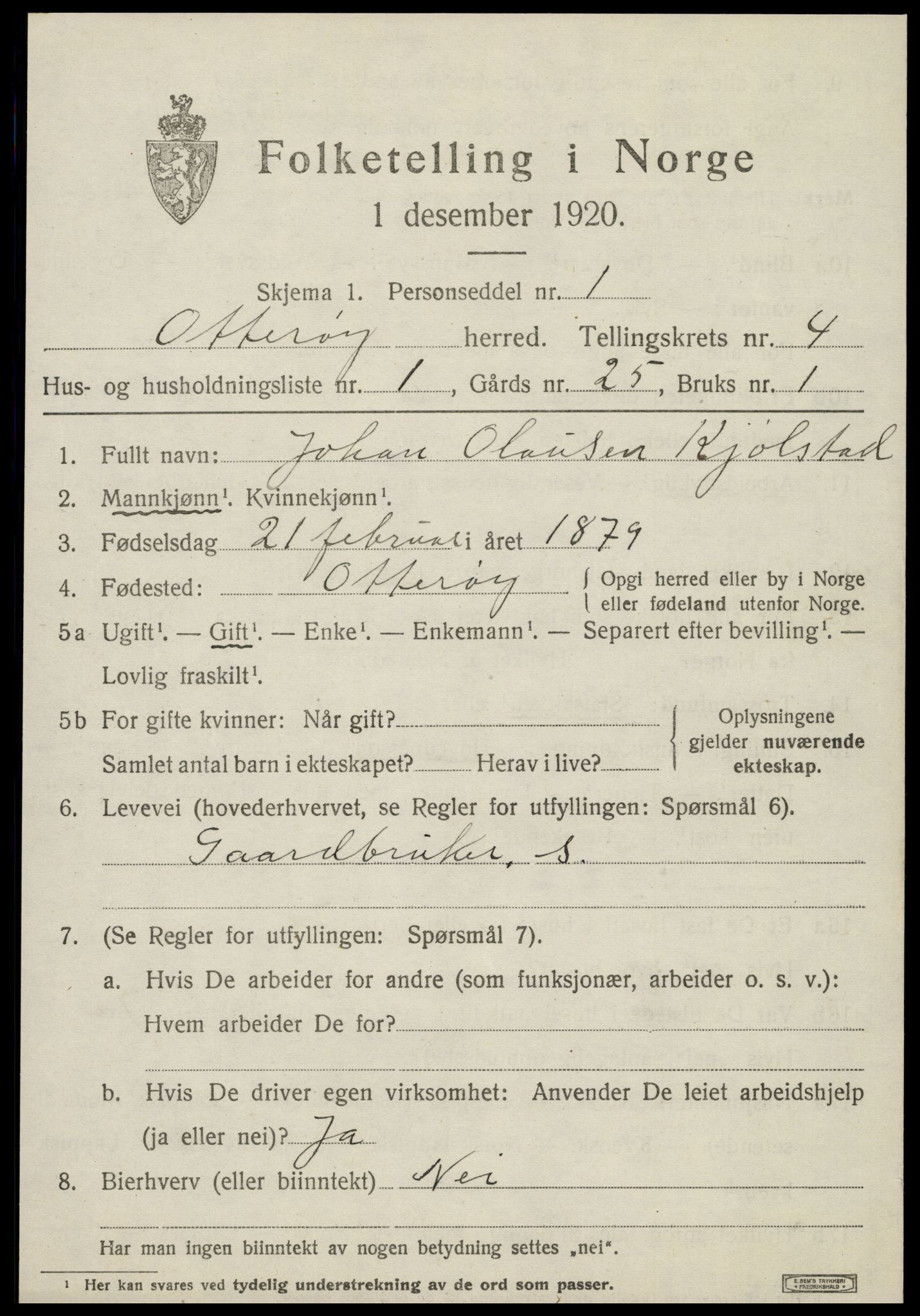 SAT, 1920 census for Otterøy, 1920, p. 1757