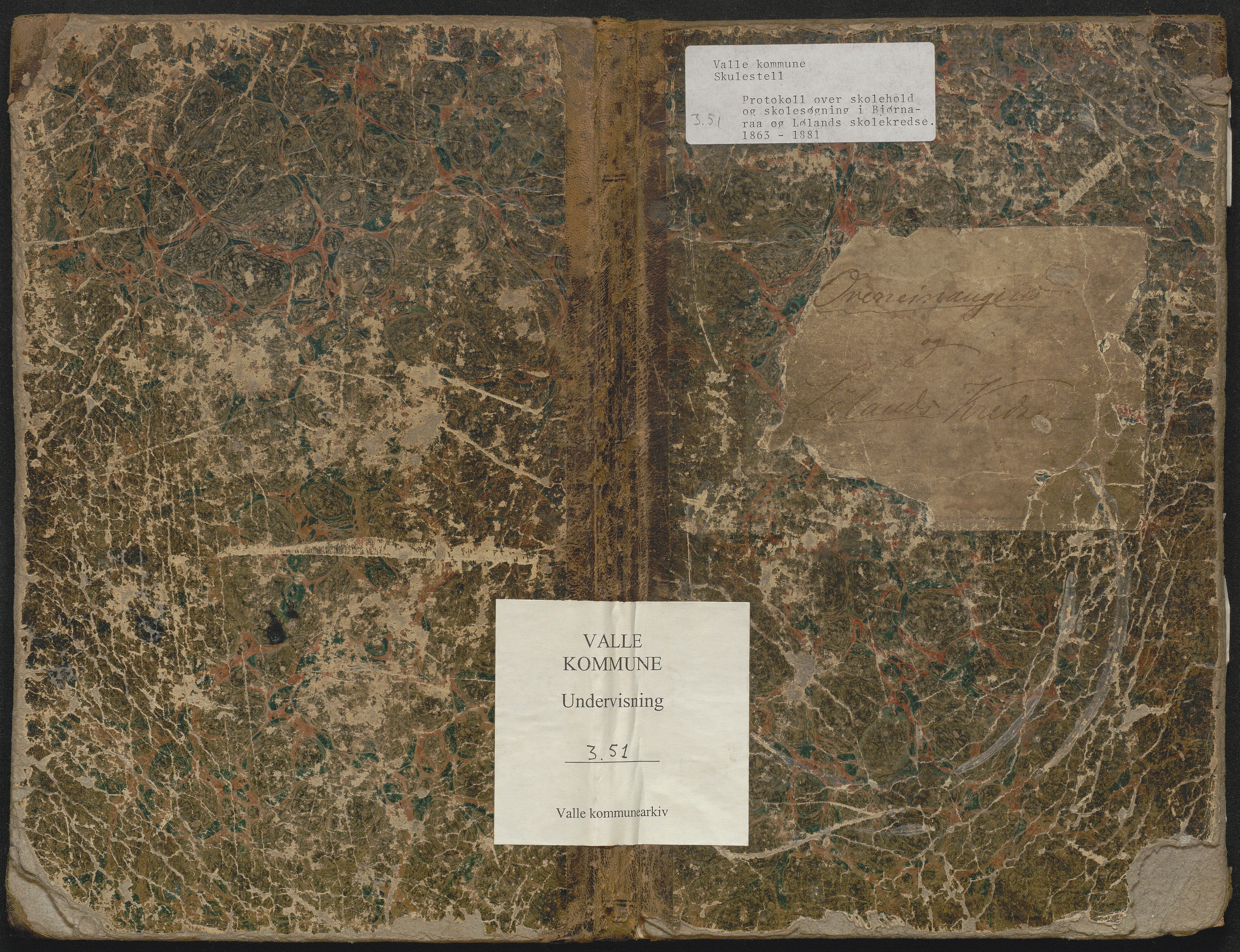 Valle kommune, AAKS/KA0940-PK/03/L0051: Protokoll over skolehold og skolesøkning for Bjørnarå og Løland, 1863-1881