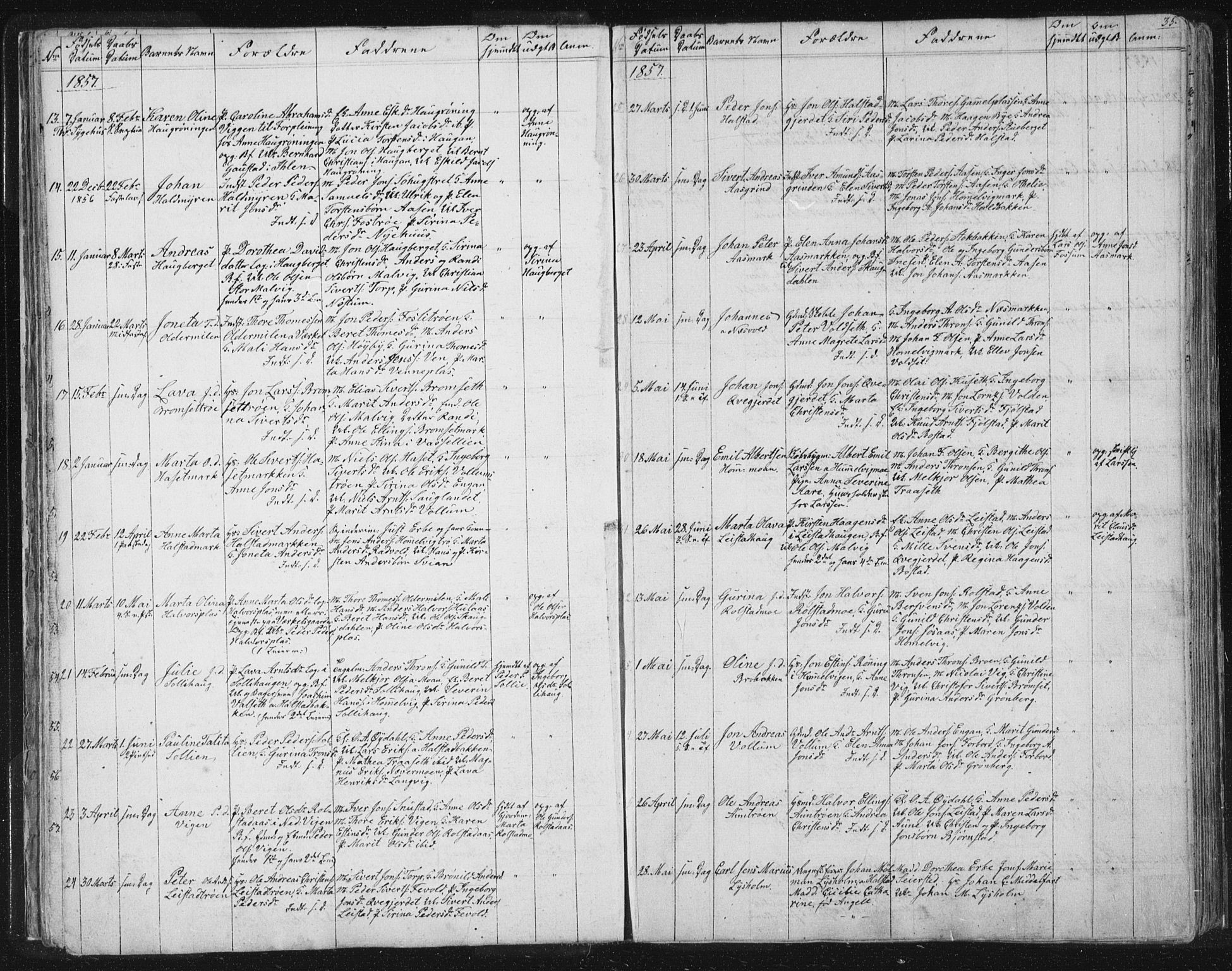 Ministerialprotokoller, klokkerbøker og fødselsregistre - Sør-Trøndelag, SAT/A-1456/616/L0406: Parish register (official) no. 616A03, 1843-1879, p. 35