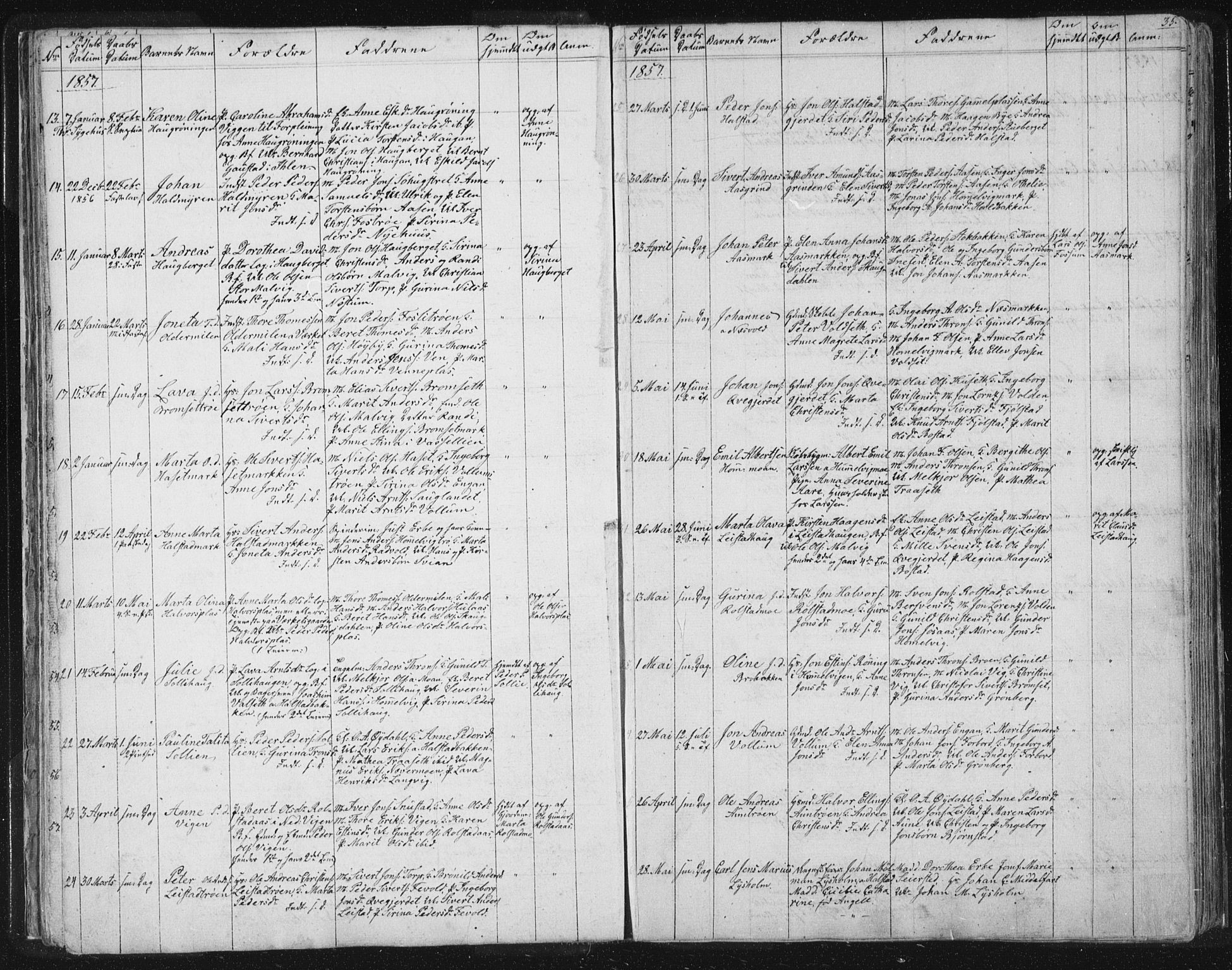 Ministerialprotokoller, klokkerbøker og fødselsregistre - Sør-Trøndelag, AV/SAT-A-1456/616/L0406: Parish register (official) no. 616A03, 1843-1879, p. 35