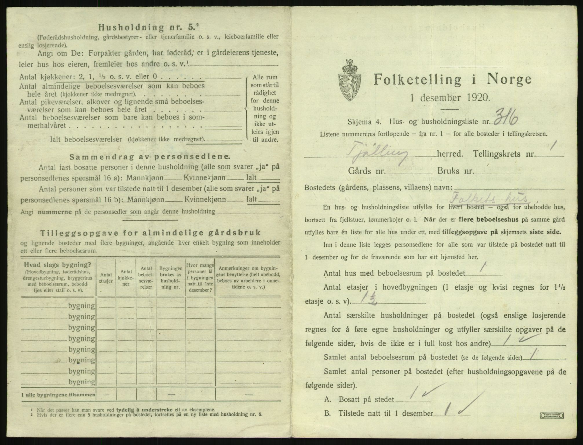 SAKO, 1920 census for Tjølling, 1920, p. 667