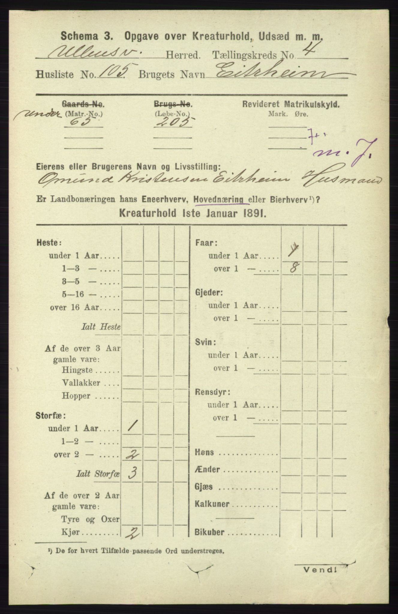 RA, 1891 census for 1230 Ullensvang, 1891, p. 7116