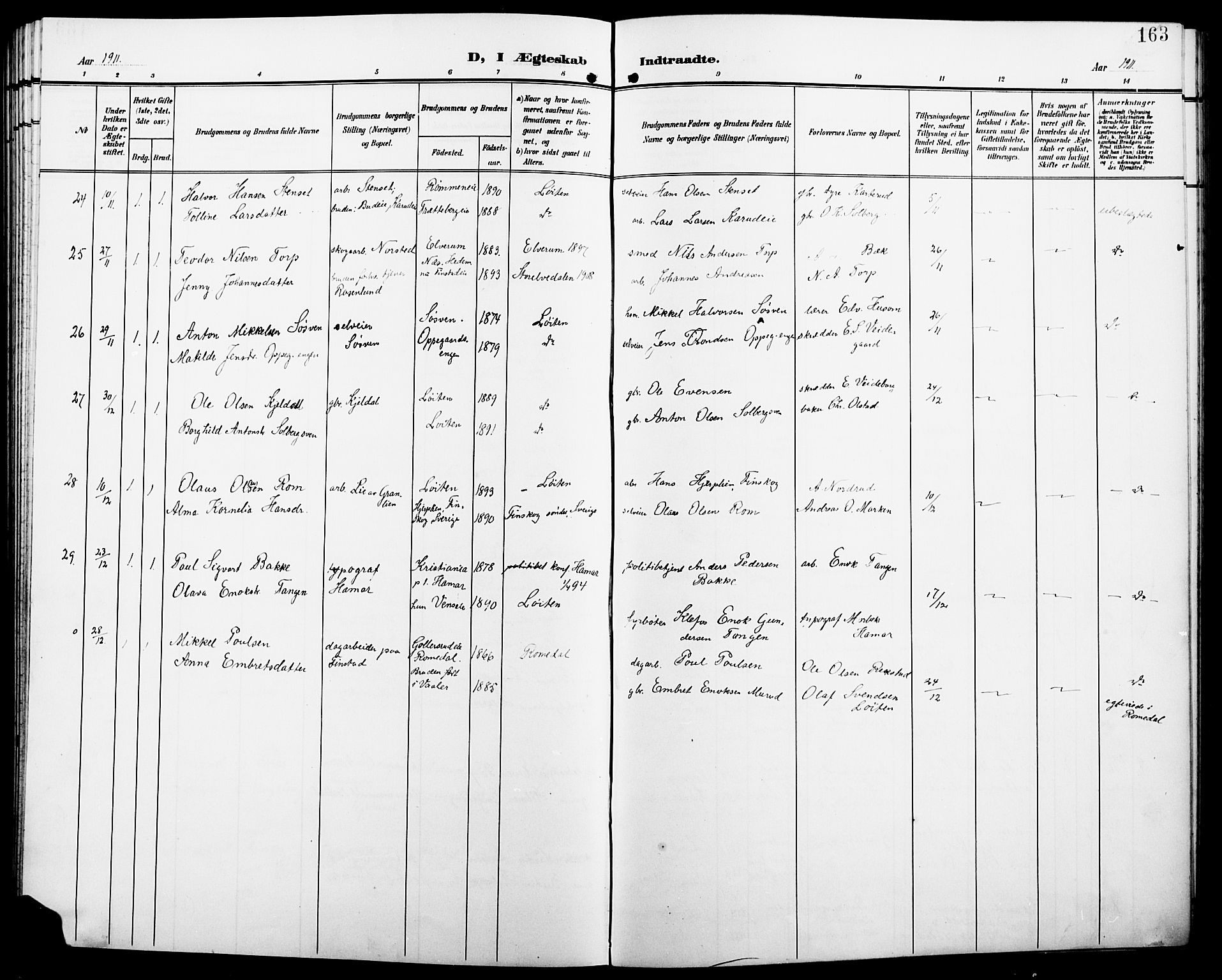 Løten prestekontor, SAH/PREST-022/L/La/L0007: Parish register (copy) no. 7, 1910-1919, p. 163