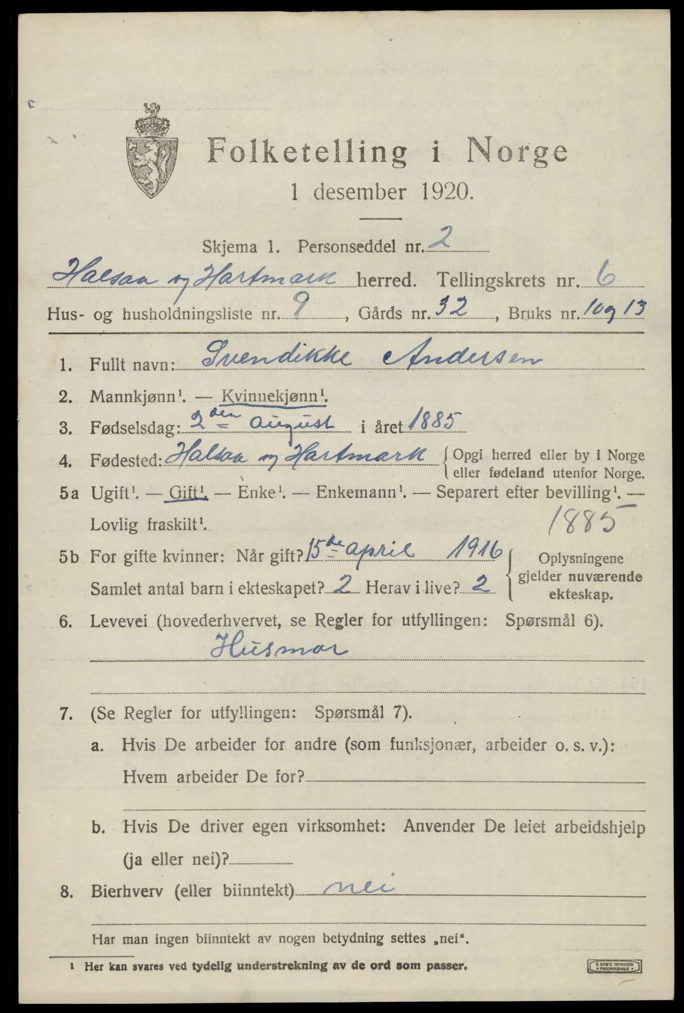 SAK, 1920 census for Halse og Harkmark, 1920, p. 3486