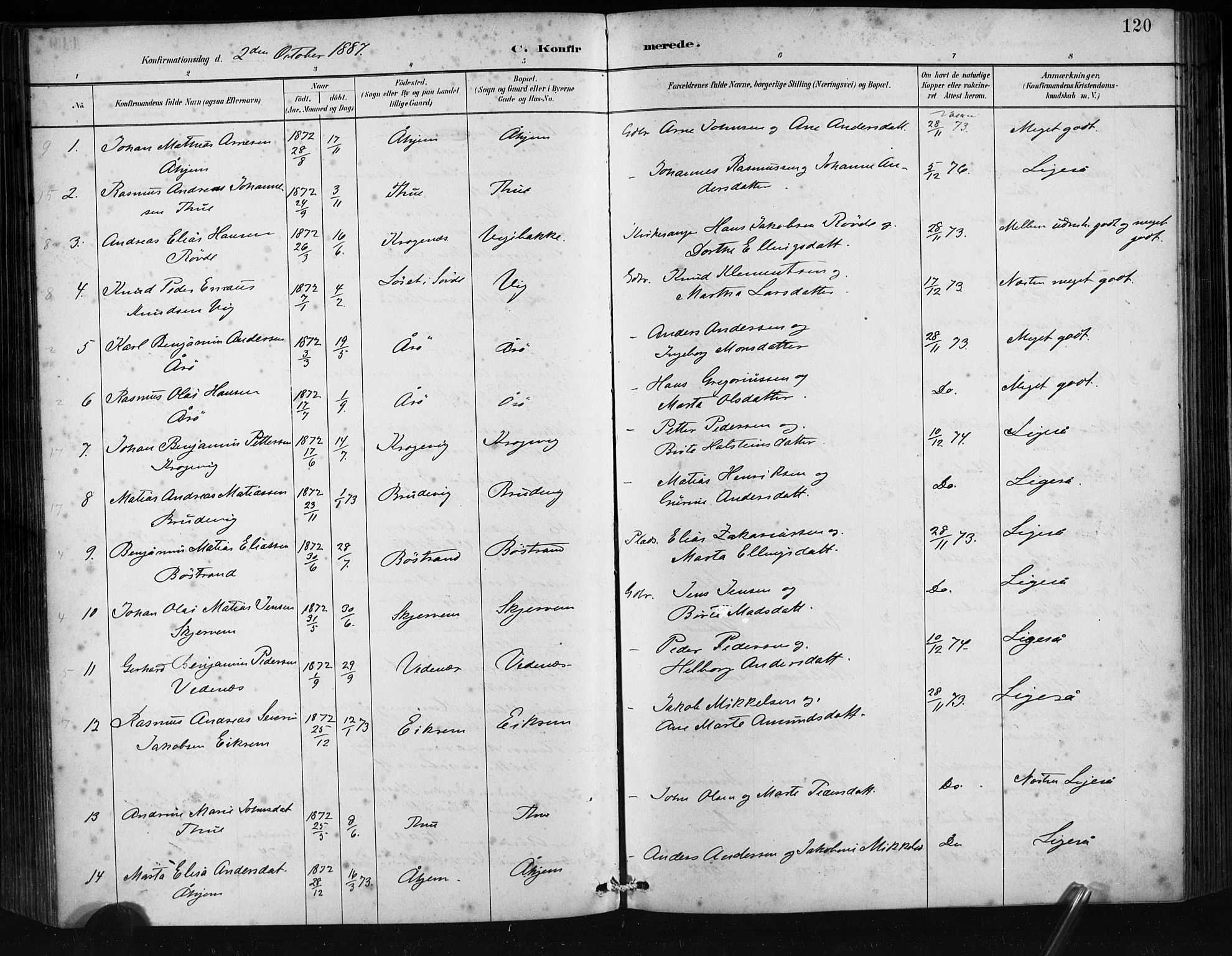 Ministerialprotokoller, klokkerbøker og fødselsregistre - Møre og Romsdal, AV/SAT-A-1454/501/L0008: Parish register (official) no. 501A08, 1885-1901, p. 120