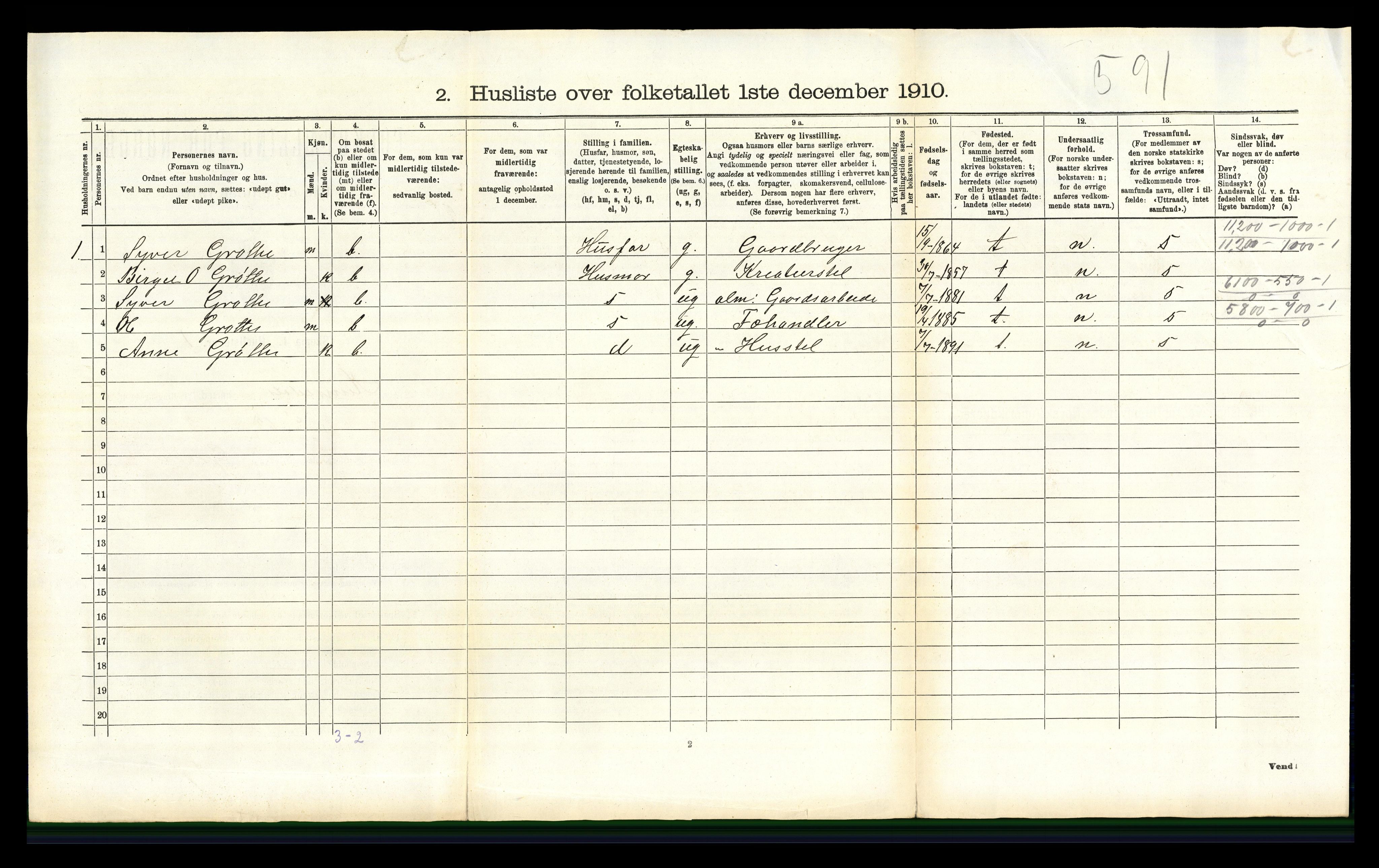 RA, 1910 census for Hemsedal, 1910, p. 253