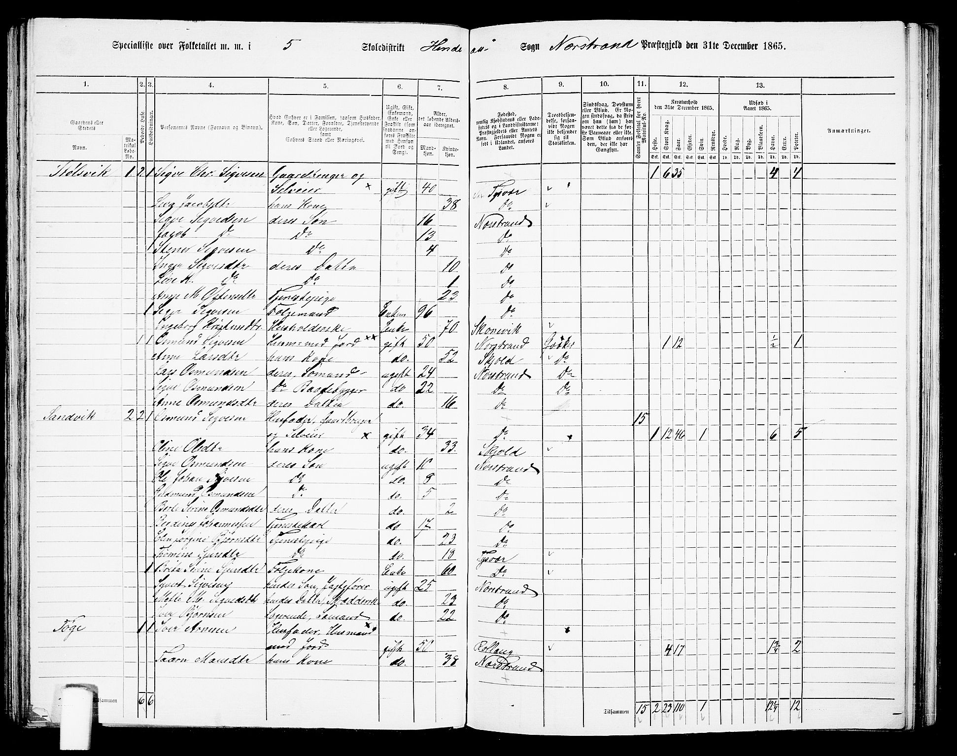 RA, 1865 census for Nedstrand, 1865, p. 66