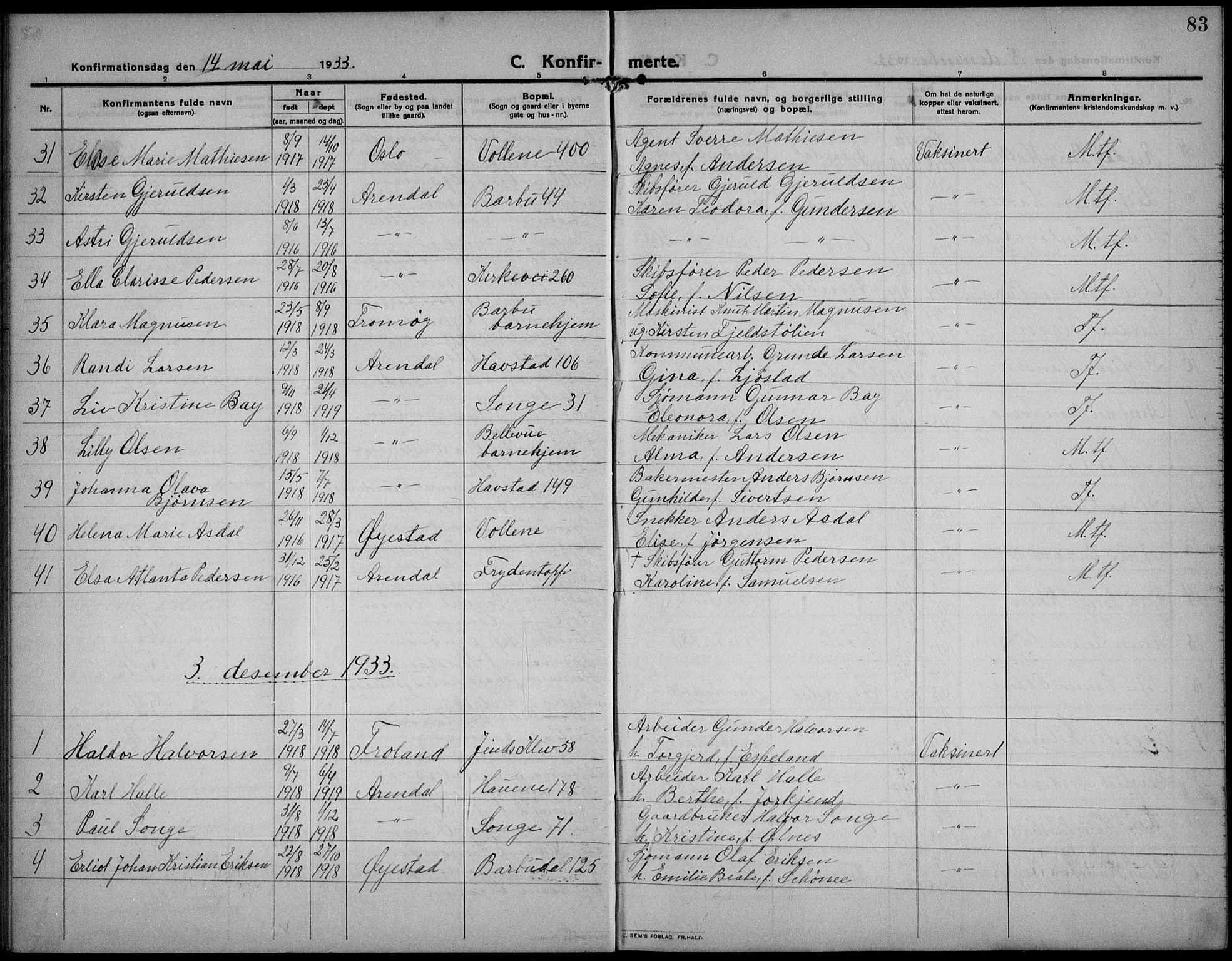 Barbu sokneprestkontor, AV/SAK-1111-0003/F/Fb/L0004: Parish register (copy) no. B 4, 1911-1936, p. 83