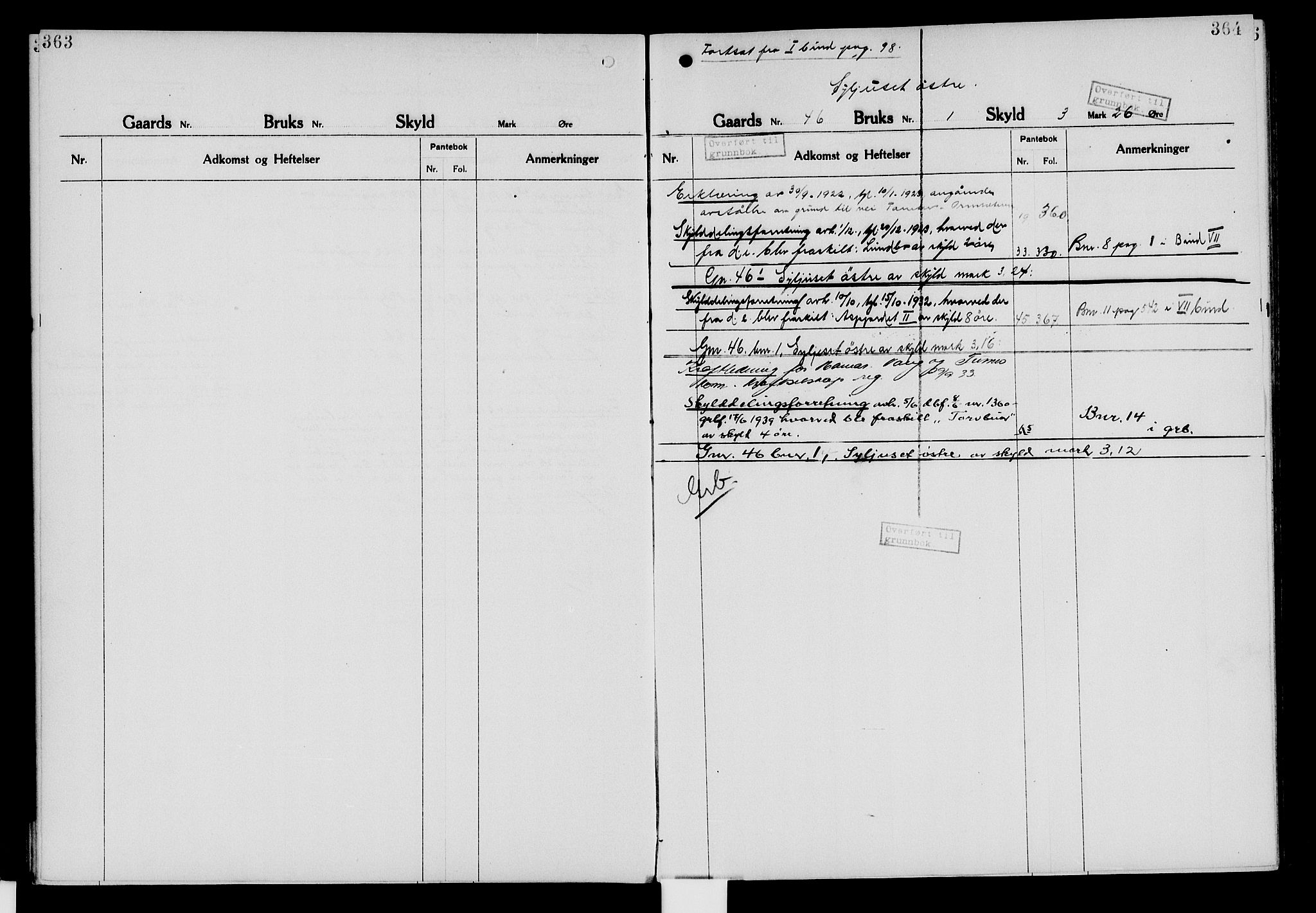 Nord-Hedmark sorenskriveri, SAH/TING-012/H/Ha/Had/Hade/L0006: Mortgage register no. 4.6, 1920-1940, p. 363-364