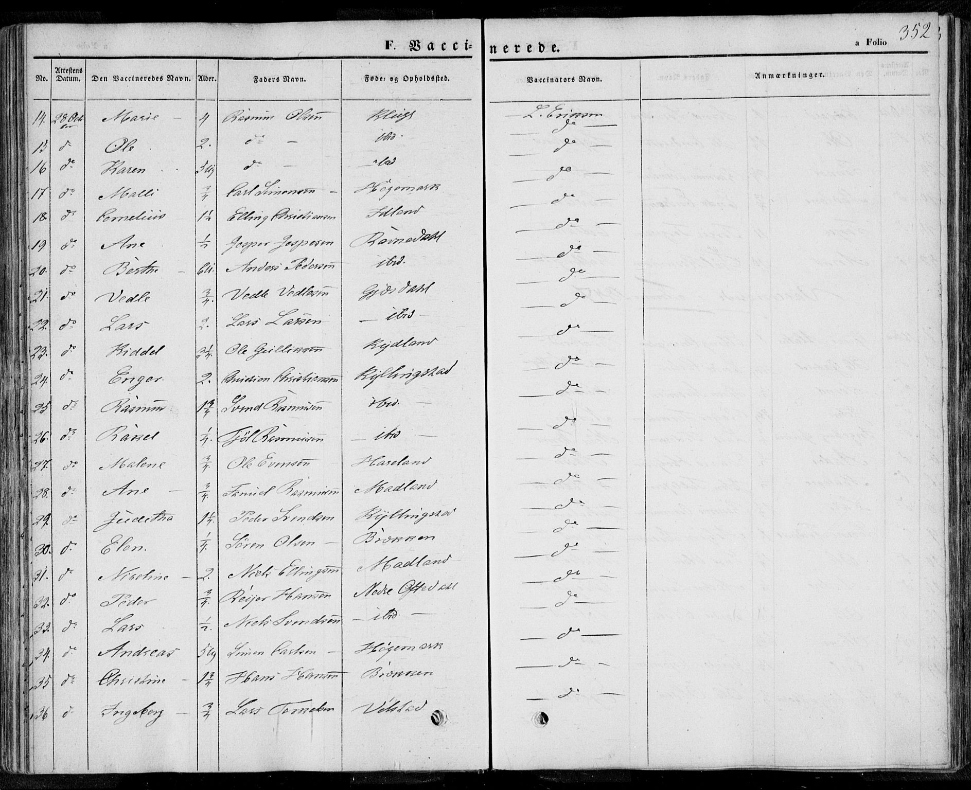 Lye sokneprestkontor, AV/SAST-A-101794/001/30BA/L0006: Parish register (official) no. A 5.2, 1842-1855, p. 352