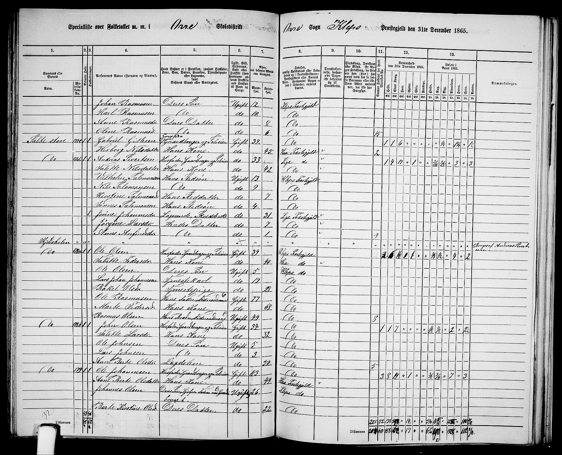 RA, 1865 census for Klepp, 1865, p. 65