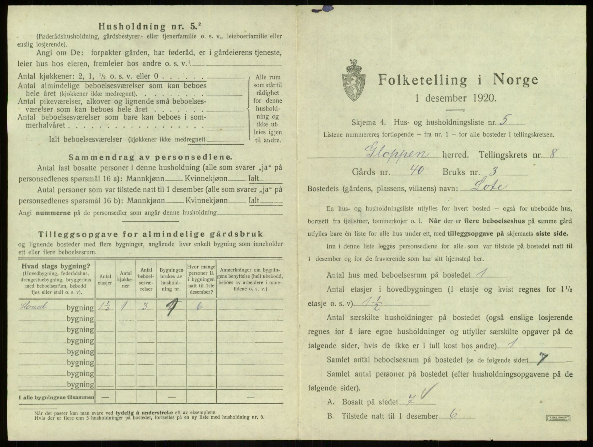 SAB, 1920 census for Gloppen, 1920, p. 578