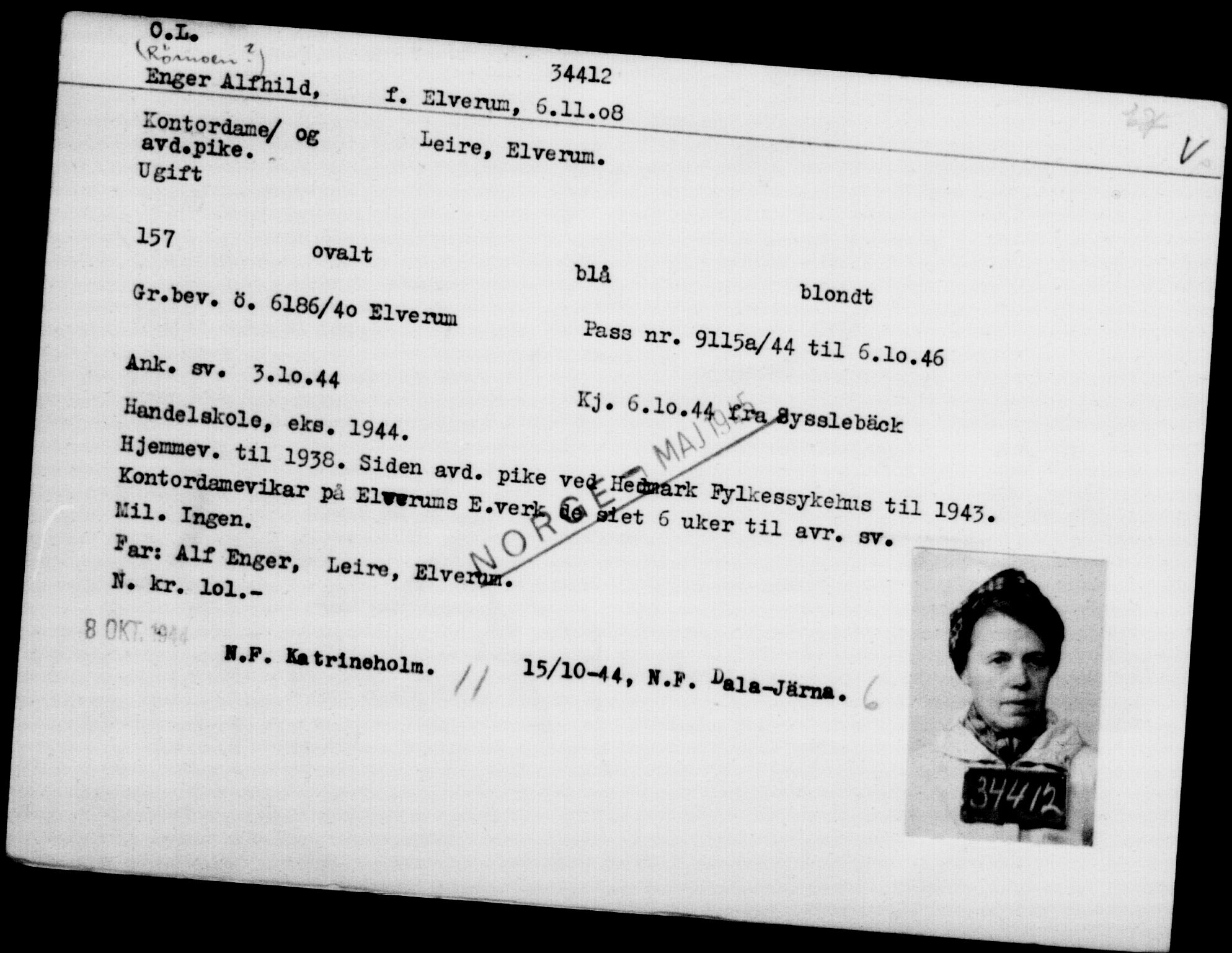 Utenriksstasjonene, Legasjonen i Stockholm, Flyktningkontoret, AV/RA-S-6753/V/Va/L0013: Kjesäterkartoteket, flyktninger med registreringsnr. 31500-34731, 1940-1945, p. 3067