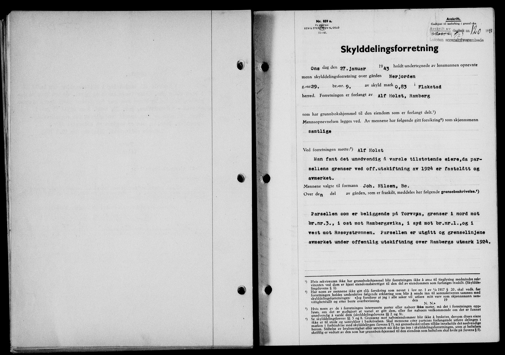 Lofoten sorenskriveri, SAT/A-0017/1/2/2C/L0010a: Mortgage book no. 10a, 1942-1943, Diary no: : 120/1943