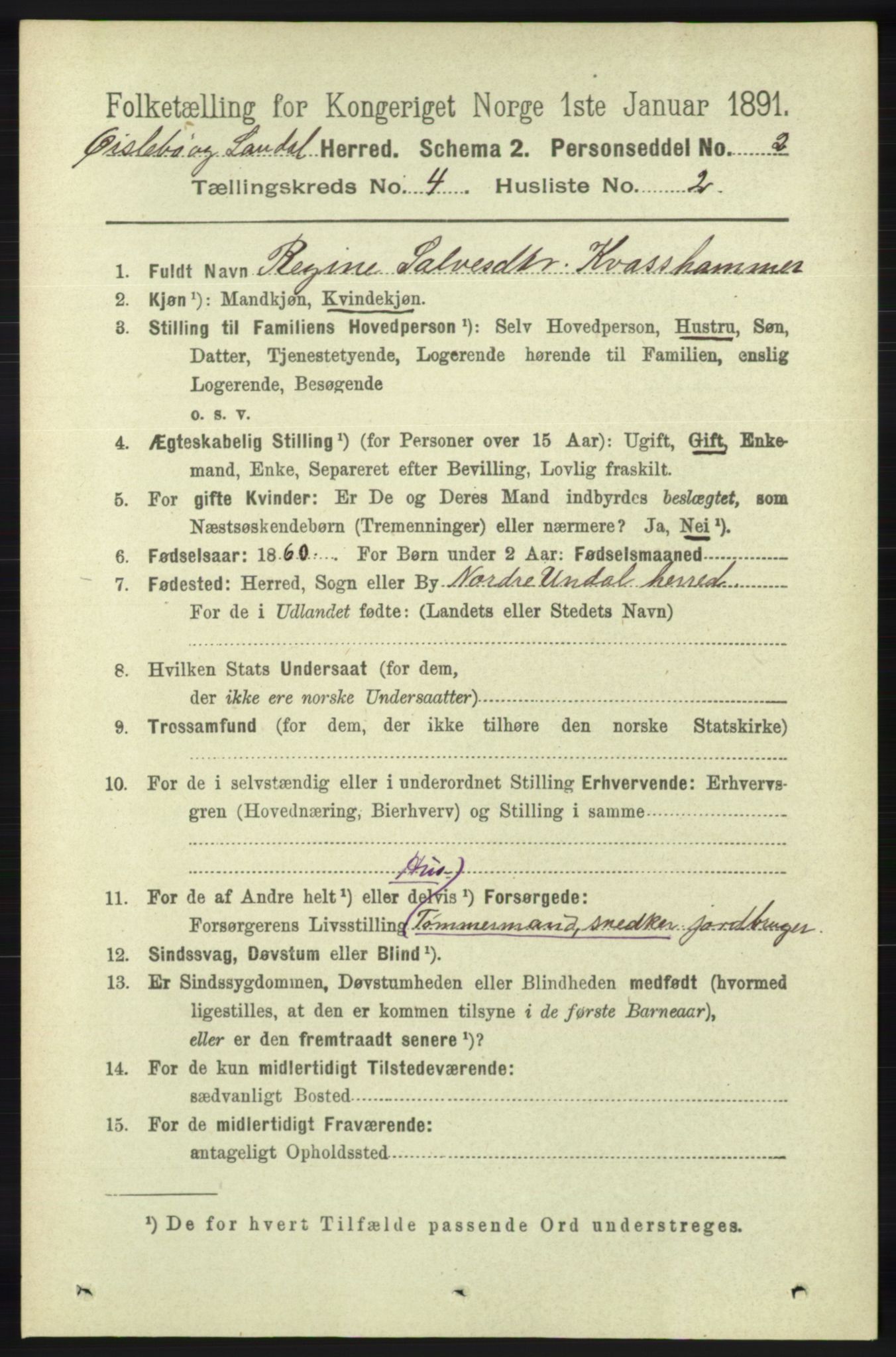 RA, 1891 census for 1021 Øyslebø og Laudal, 1891, p. 1010