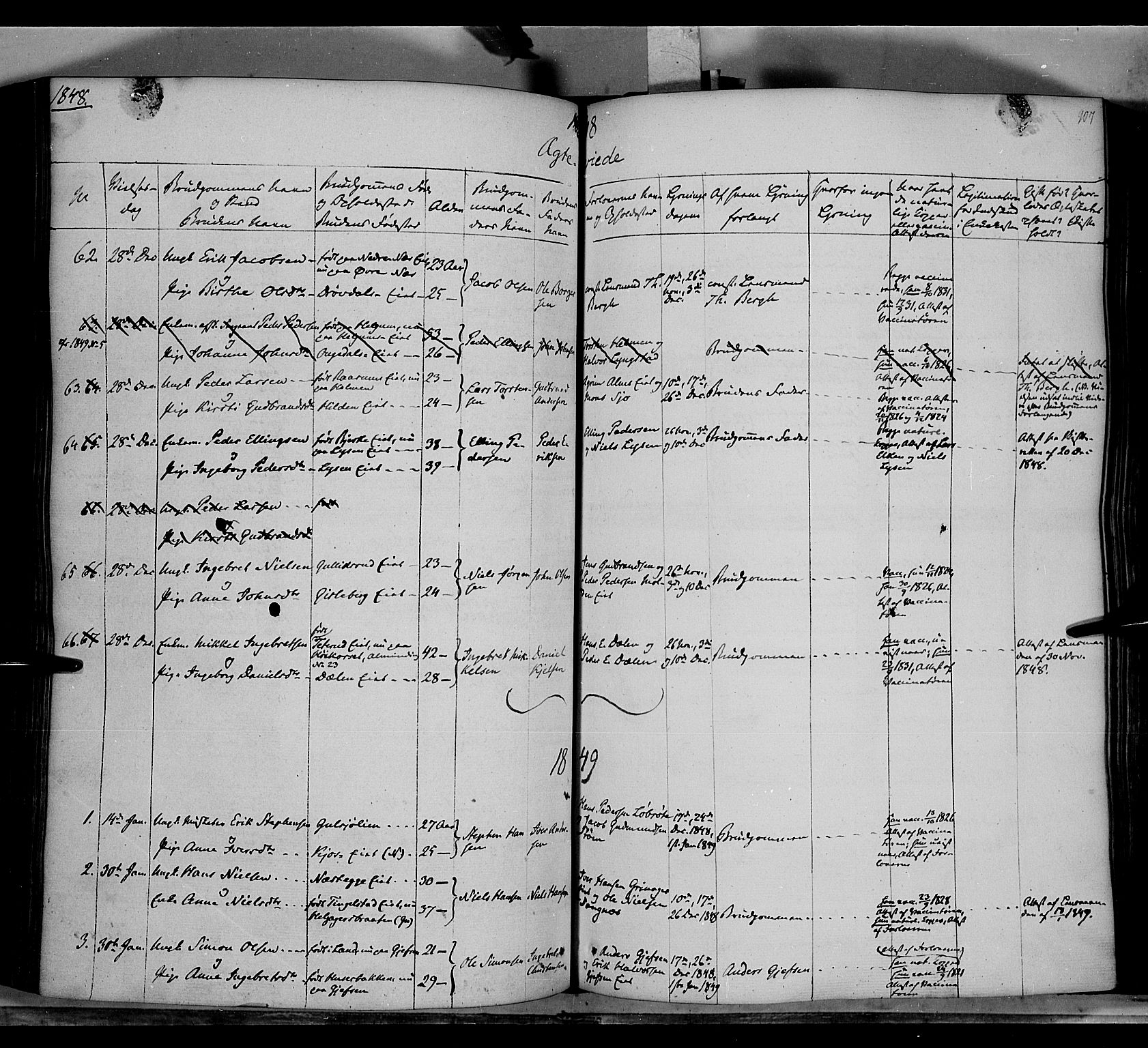 Gran prestekontor, SAH/PREST-112/H/Ha/Haa/L0011: Parish register (official) no. 11, 1842-1856, p. 908-909