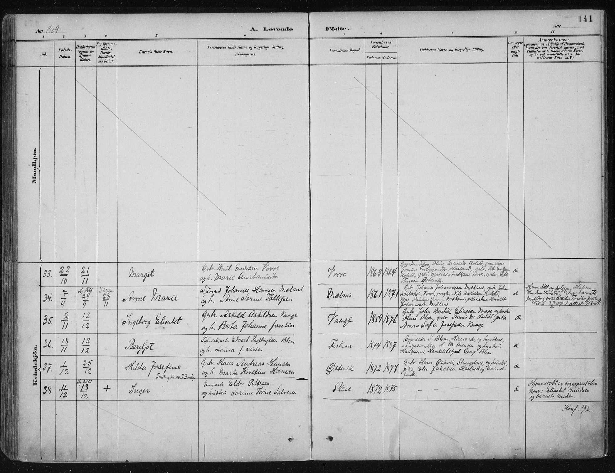 Avaldsnes sokneprestkontor, AV/SAST-A -101851/H/Ha/Haa/L0017: Parish register (official) no. A 17, 1889-1920, p. 141