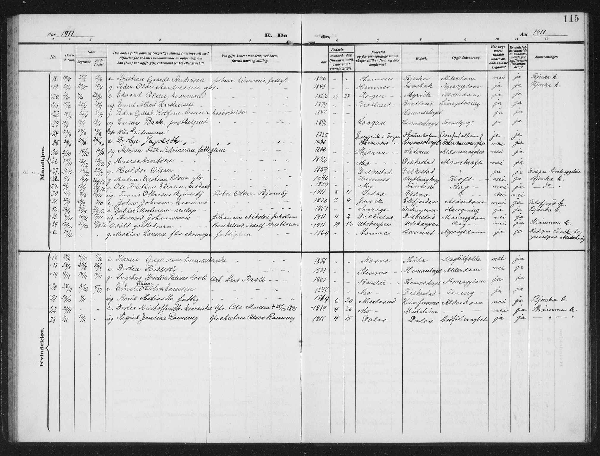 Ministerialprotokoller, klokkerbøker og fødselsregistre - Nordland, AV/SAT-A-1459/825/L0371: Parish register (copy) no. 825C08, 1907-1940, p. 115