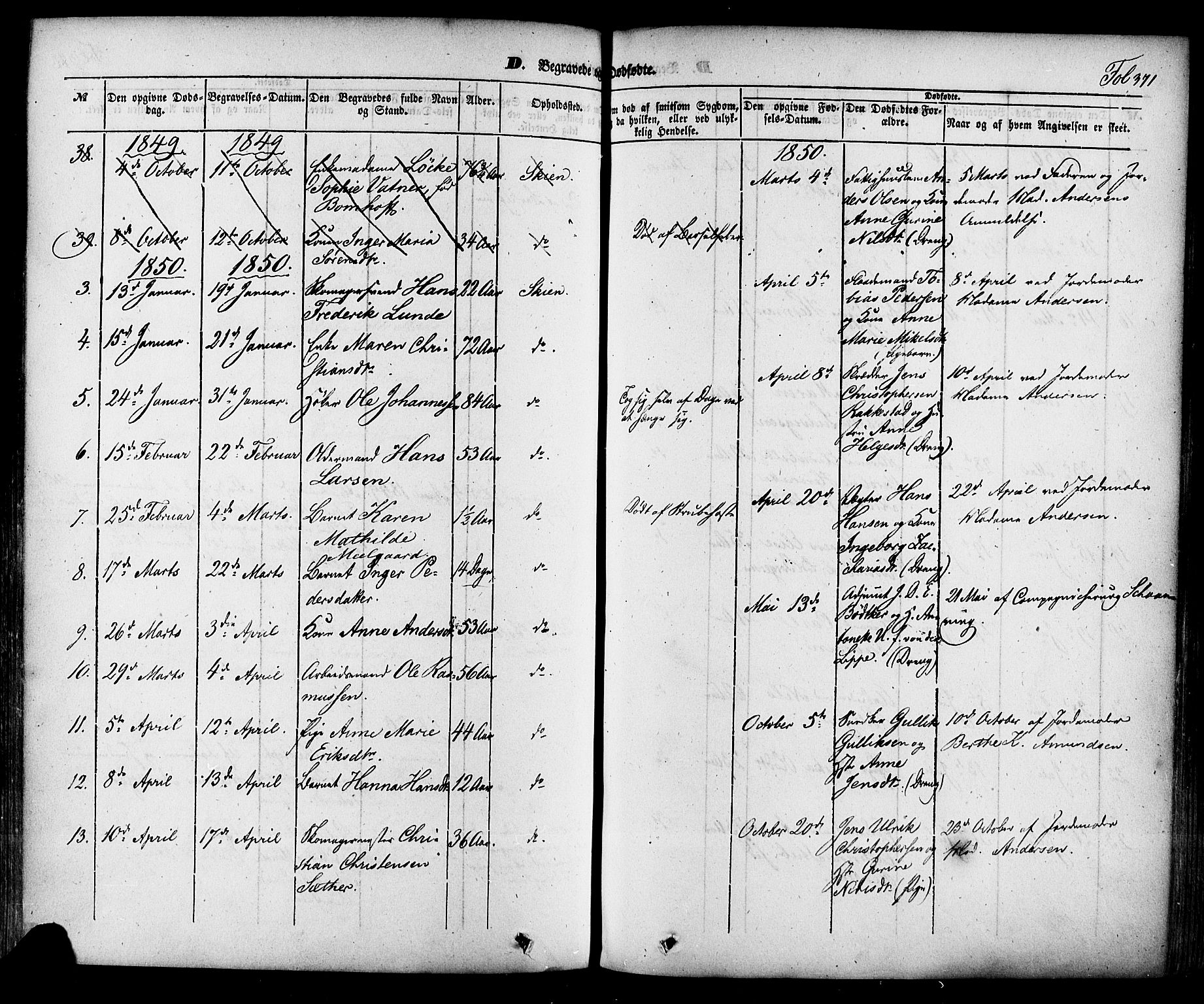 Skien kirkebøker, SAKO/A-302/F/Fa/L0006a: Parish register (official) no. 6A, 1843-1856, p. 371